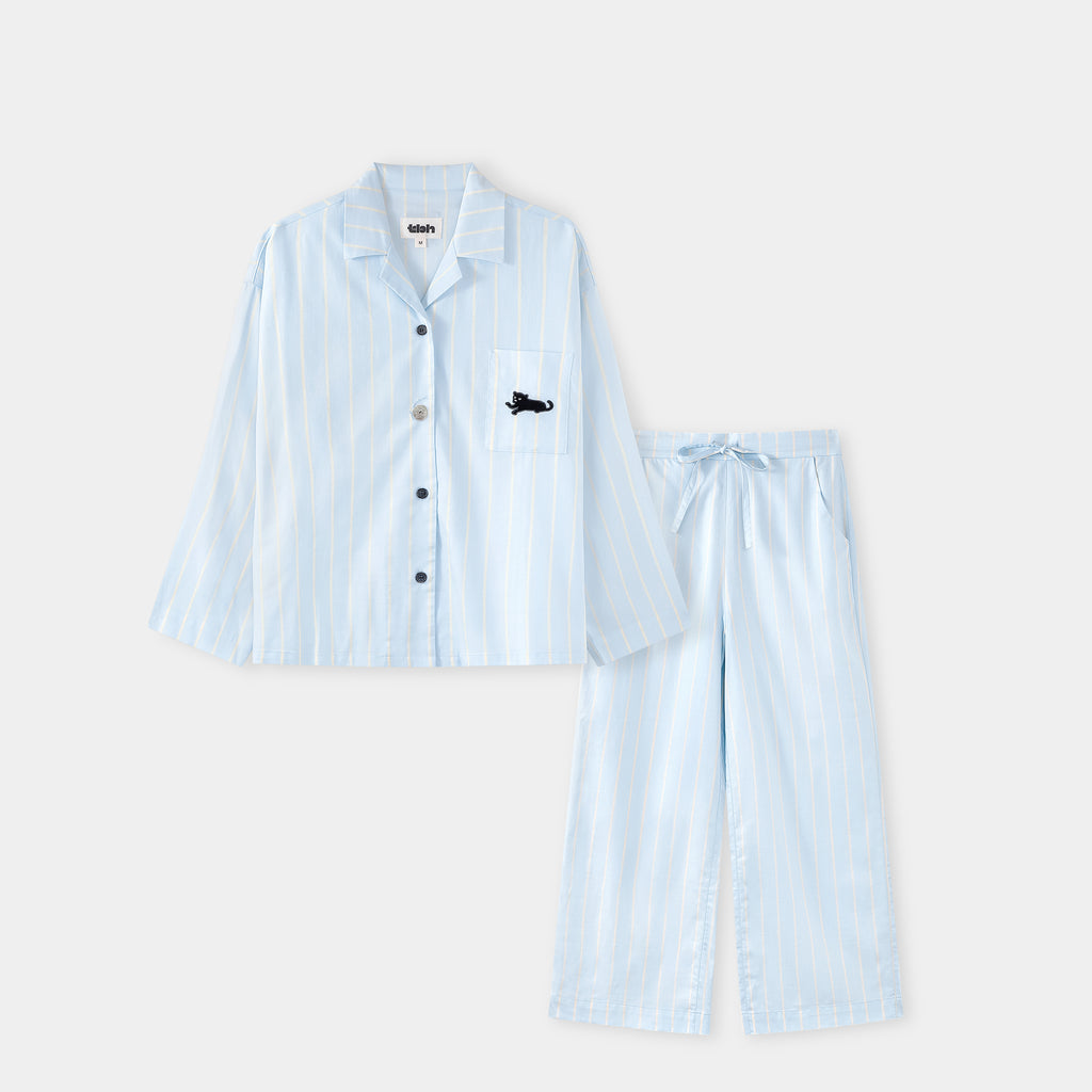 “Urban Jungle” Tencel Cotton Blend Loungewear Set Water Blue
