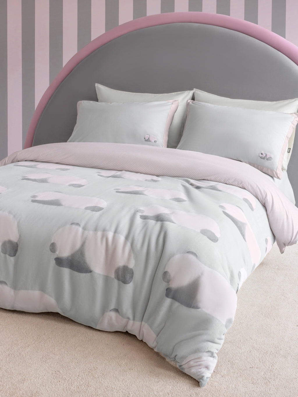 "Panda PomPom" Micro Flannel Bedding Set – Cream White