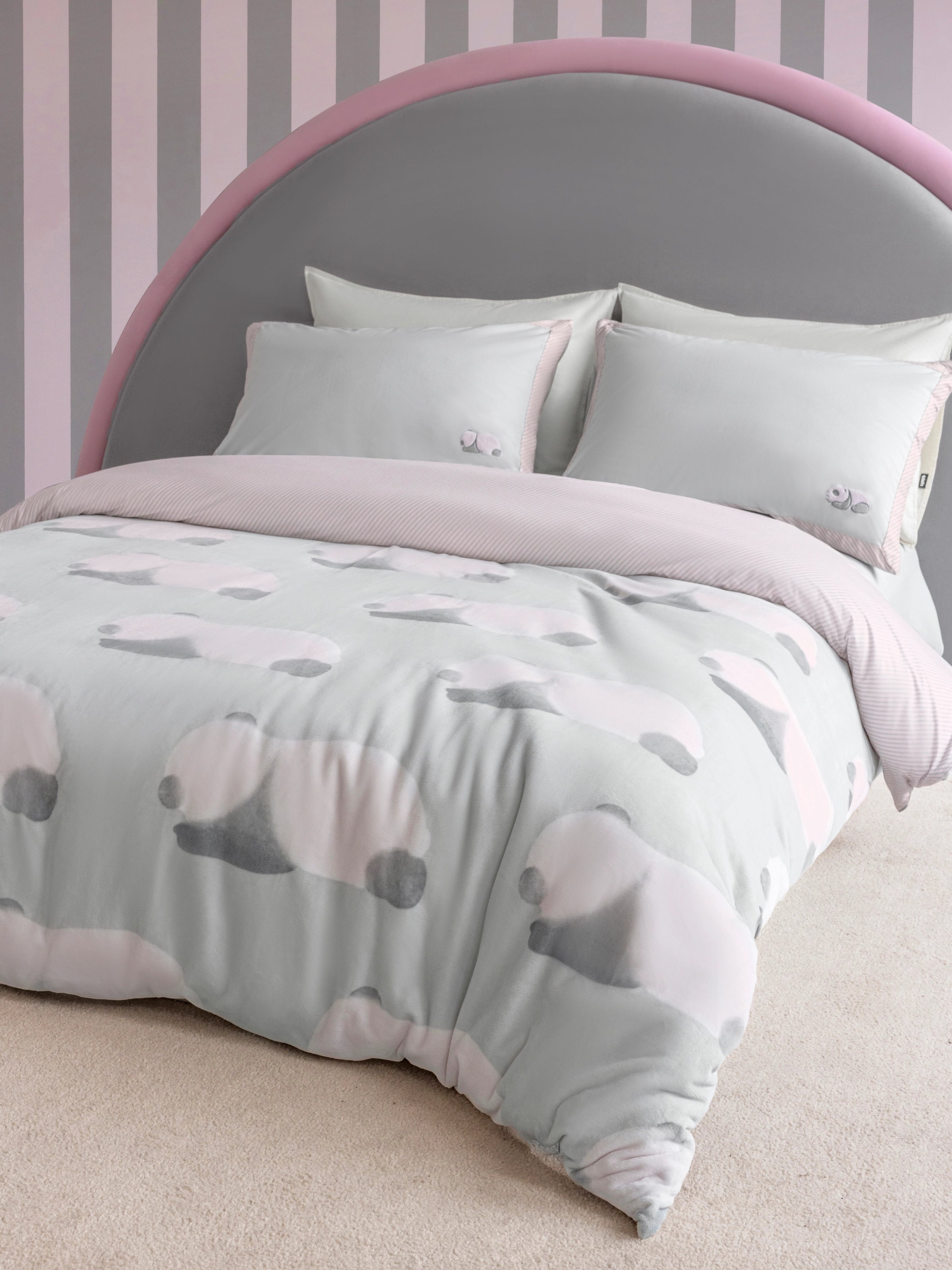 "Panda PomPom" micro flannel bedding set Cream White