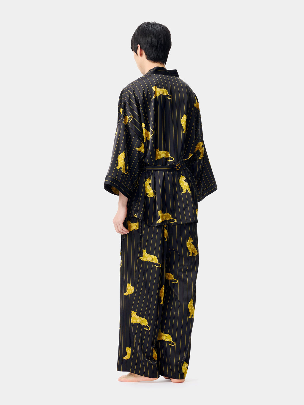 "Urban Jungle" Black Panther Satin Loungewear Set Robe & Pants – Dark Gold