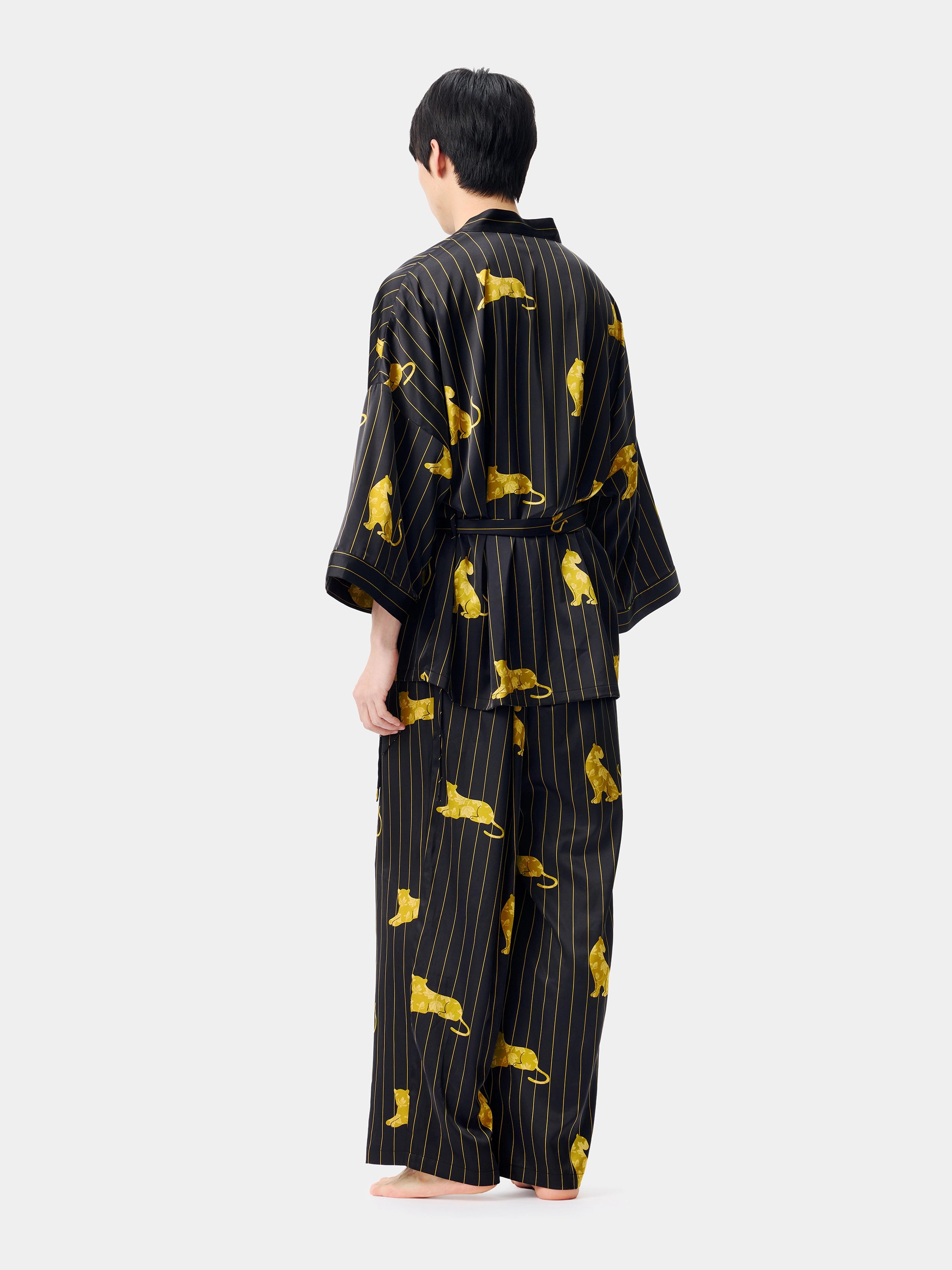 "Urban Jungle" Black Panther Satin Loungewear Set Robe & Pants – Dark Gold