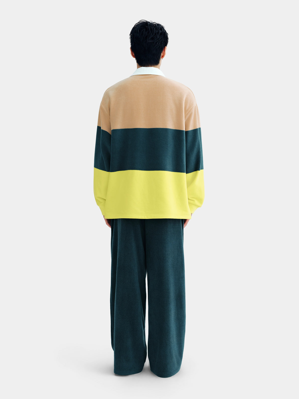 PIN!POM! Fleece Polo Loungewear Set Long Sleeve – Yellow & Brown Stripes