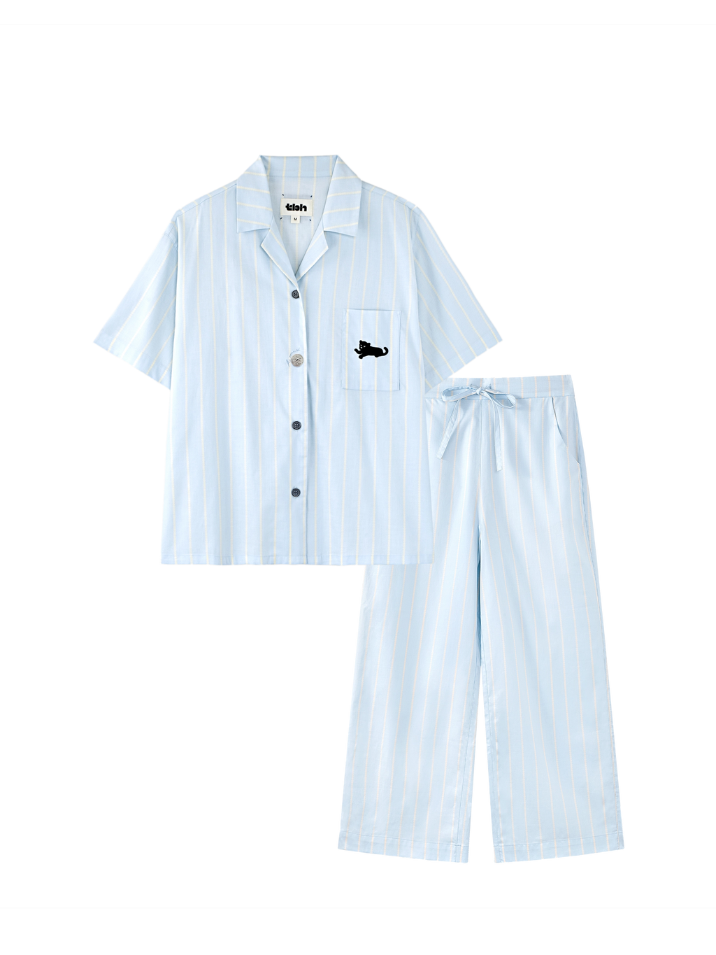 “Urban Jungle” Tencel Cotton Blend Short Sleeve And Pants Loungewear Set Water Blue