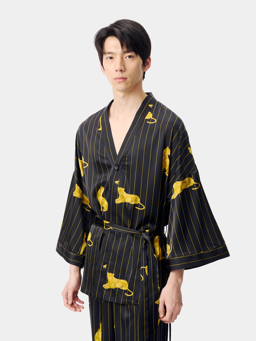 "Urban Jungle" Black Panther Satin Loungewear Set Robe & Pants – Dark Gold