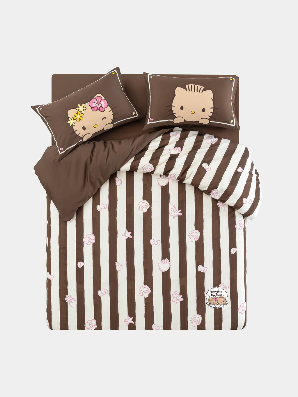 "Hello Kitty & Dear Daniel" Cotton Sateen Printed Bedding Set – Coconut Brown