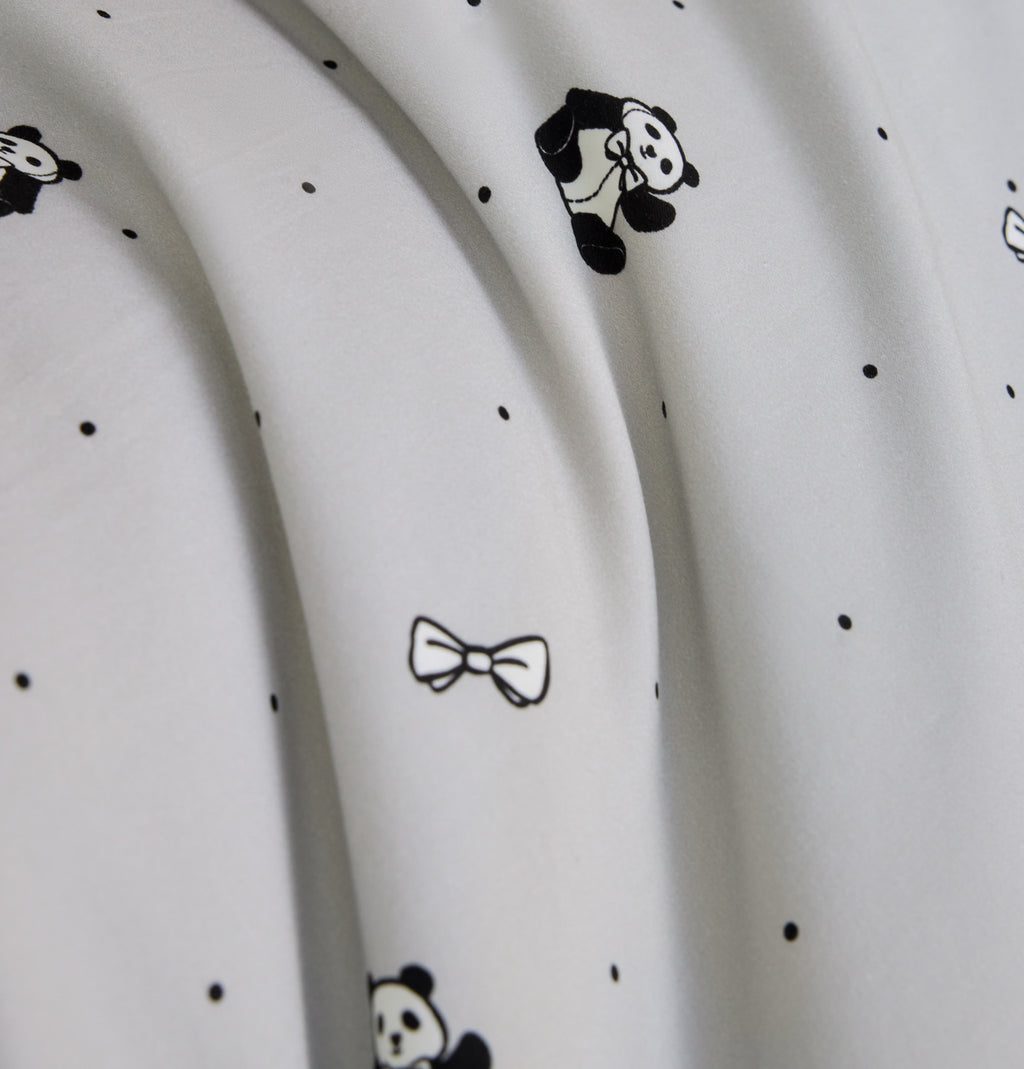 "Panda PomPom"  cotton sateen bedding set Gray