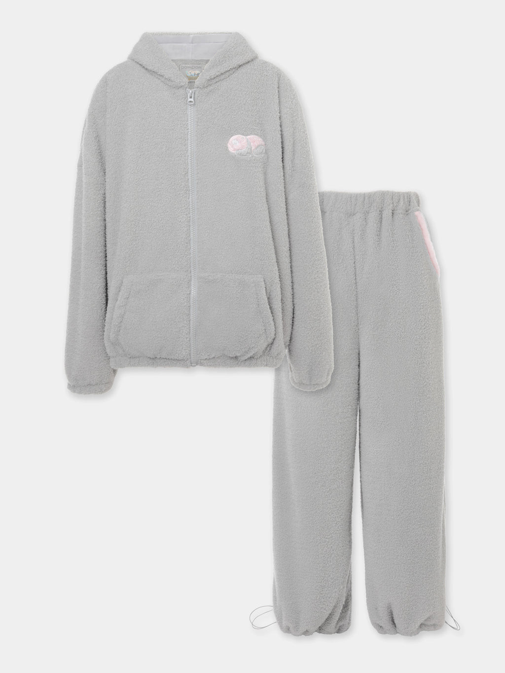 "Panda PomPom" Polar Fleece Oversize Loungewear Set – Gray
