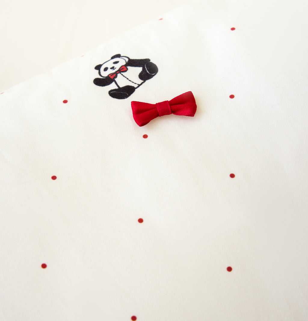 "Panda PomPom"  cotton sateen bedding set White