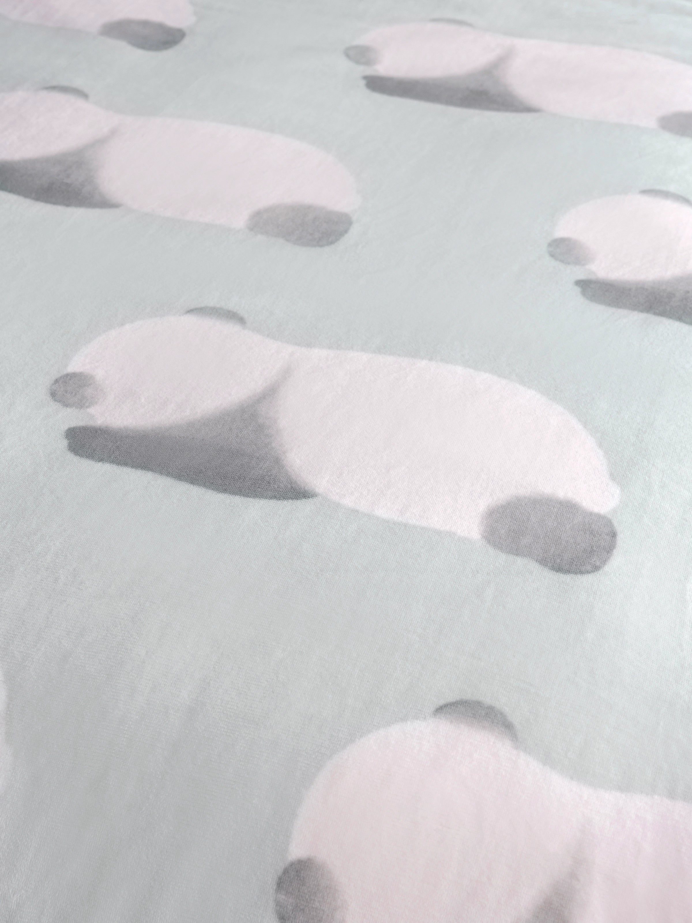 "Panda PomPom" Micro Flannel Bedding Set – Cream White