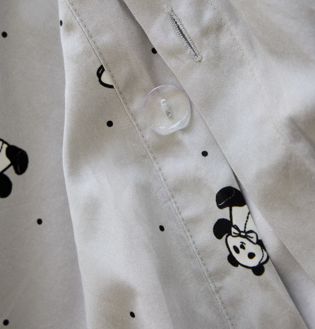 "Panda PomPom"  cotton sateen bedding set Gray