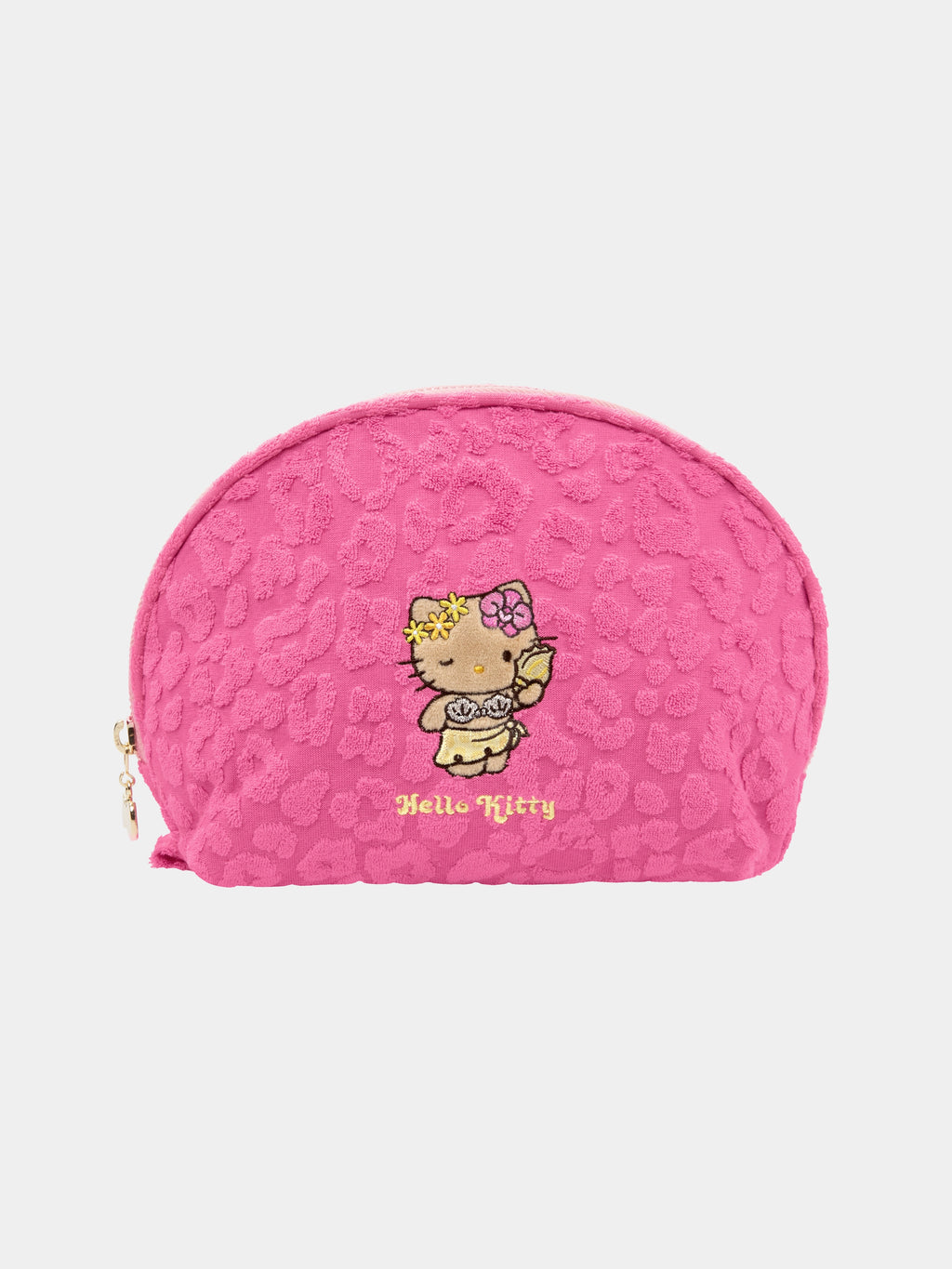 "Hello Kitty" Terry Shell-Shaped Cosmetic Bag – Hot Pink Leopard – Medium