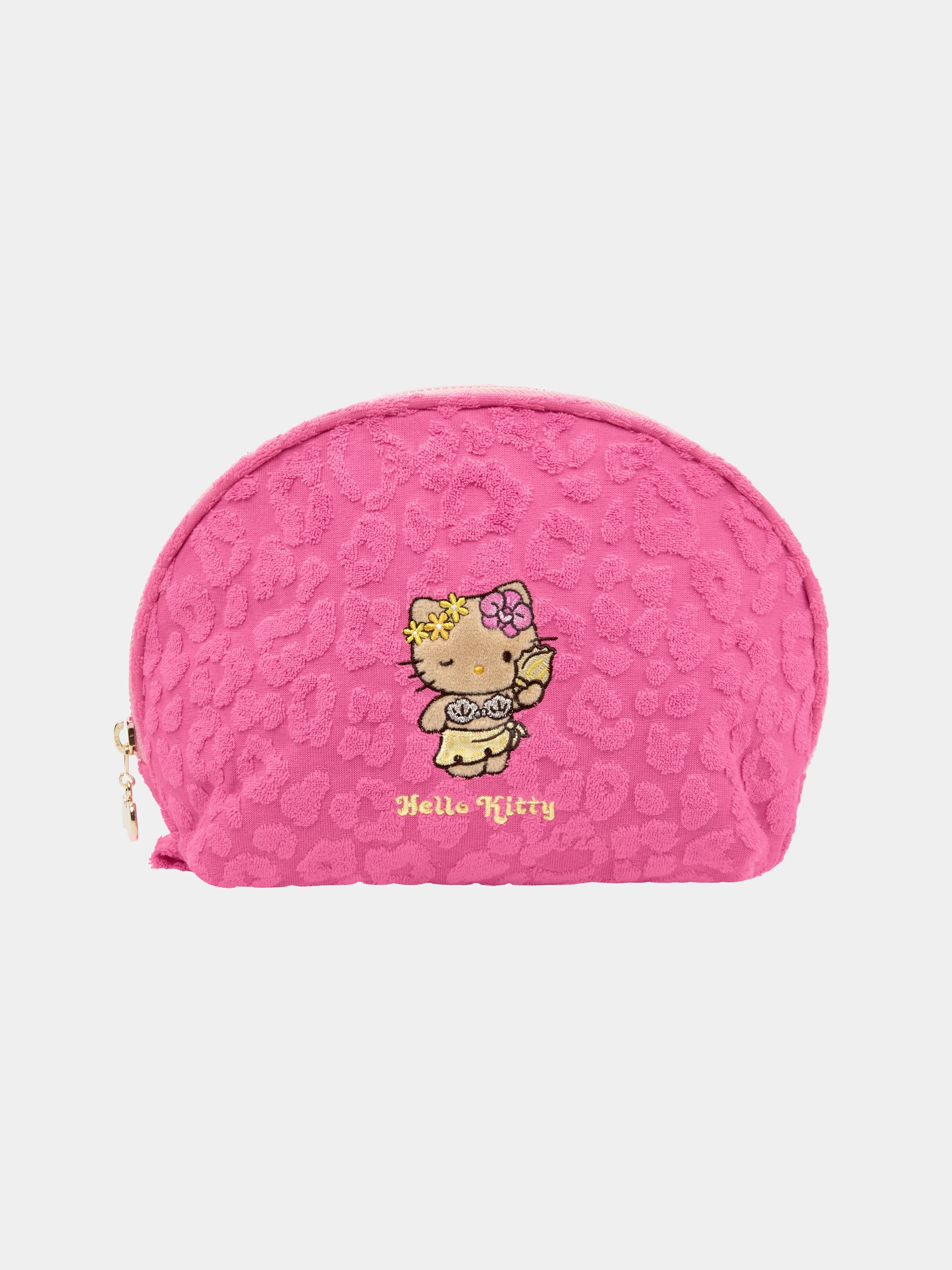 "Hello Kitty" Terry Shell-Shaped Cosmetic Bag – Hot Pink Leopard – Medium