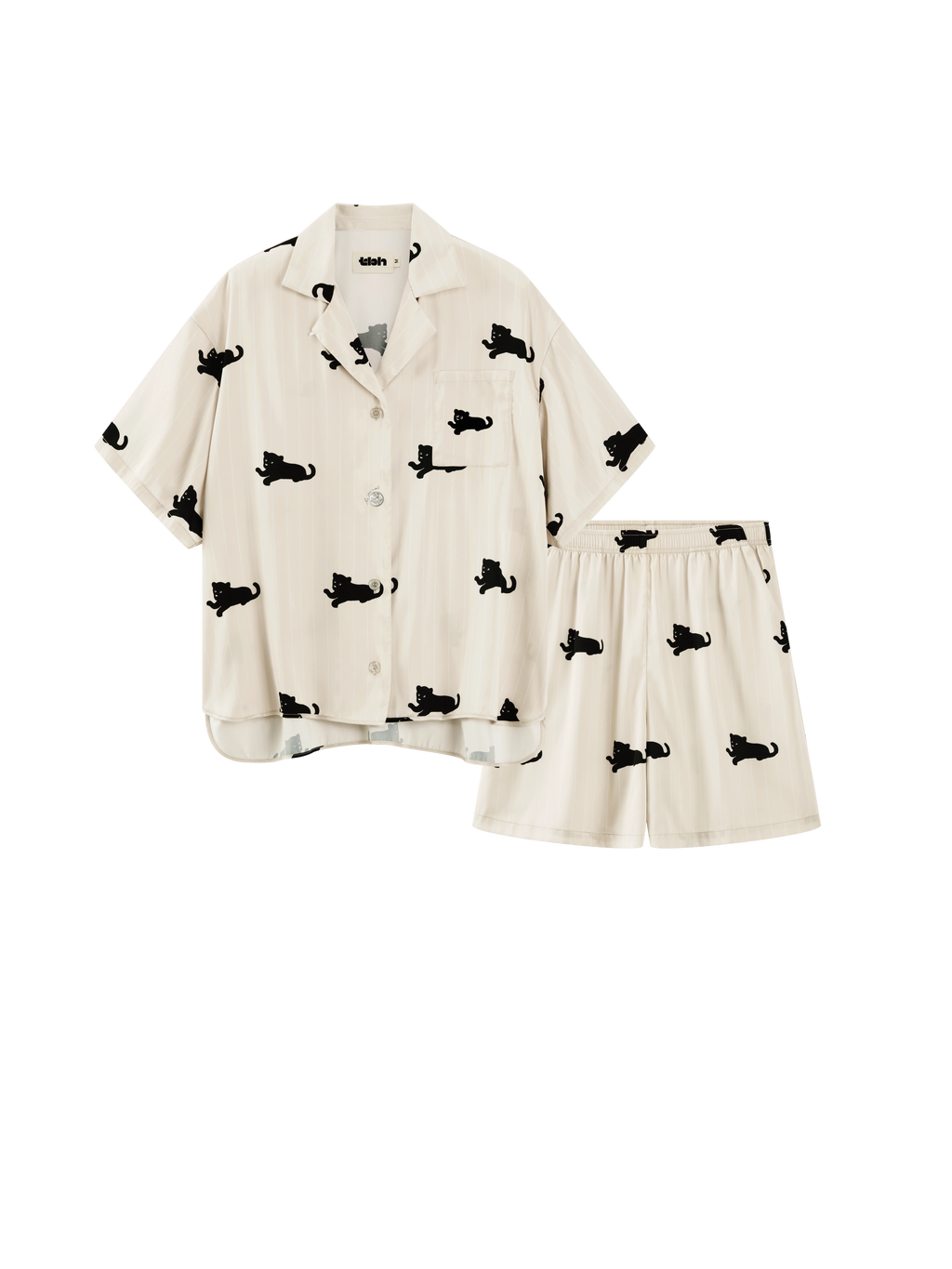 “Urban Jungle” Satin Short Sleeve Loungewear Set Camel