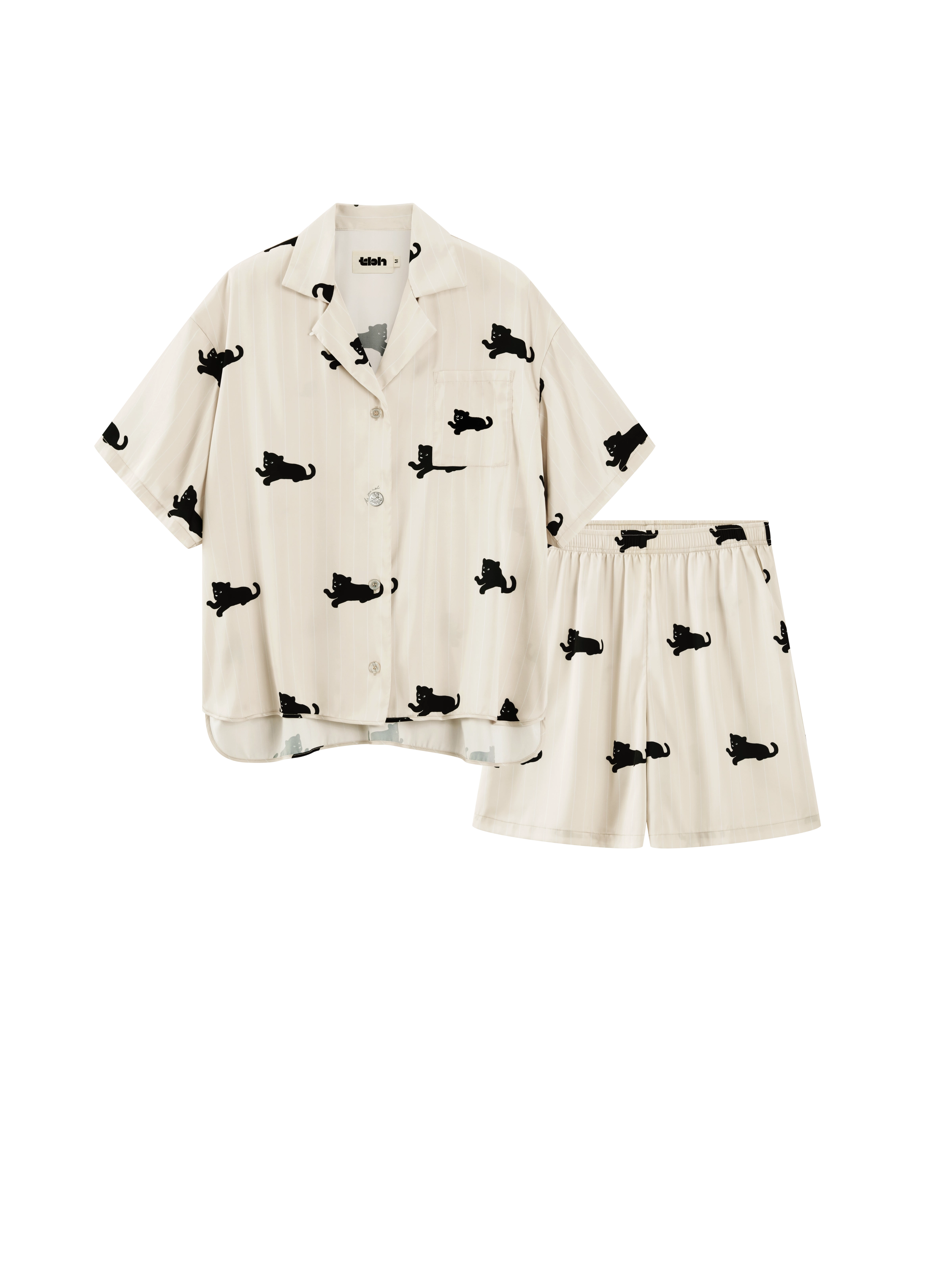 “Urban Jungle” Satin Short Sleeve Loungewear Set Camel