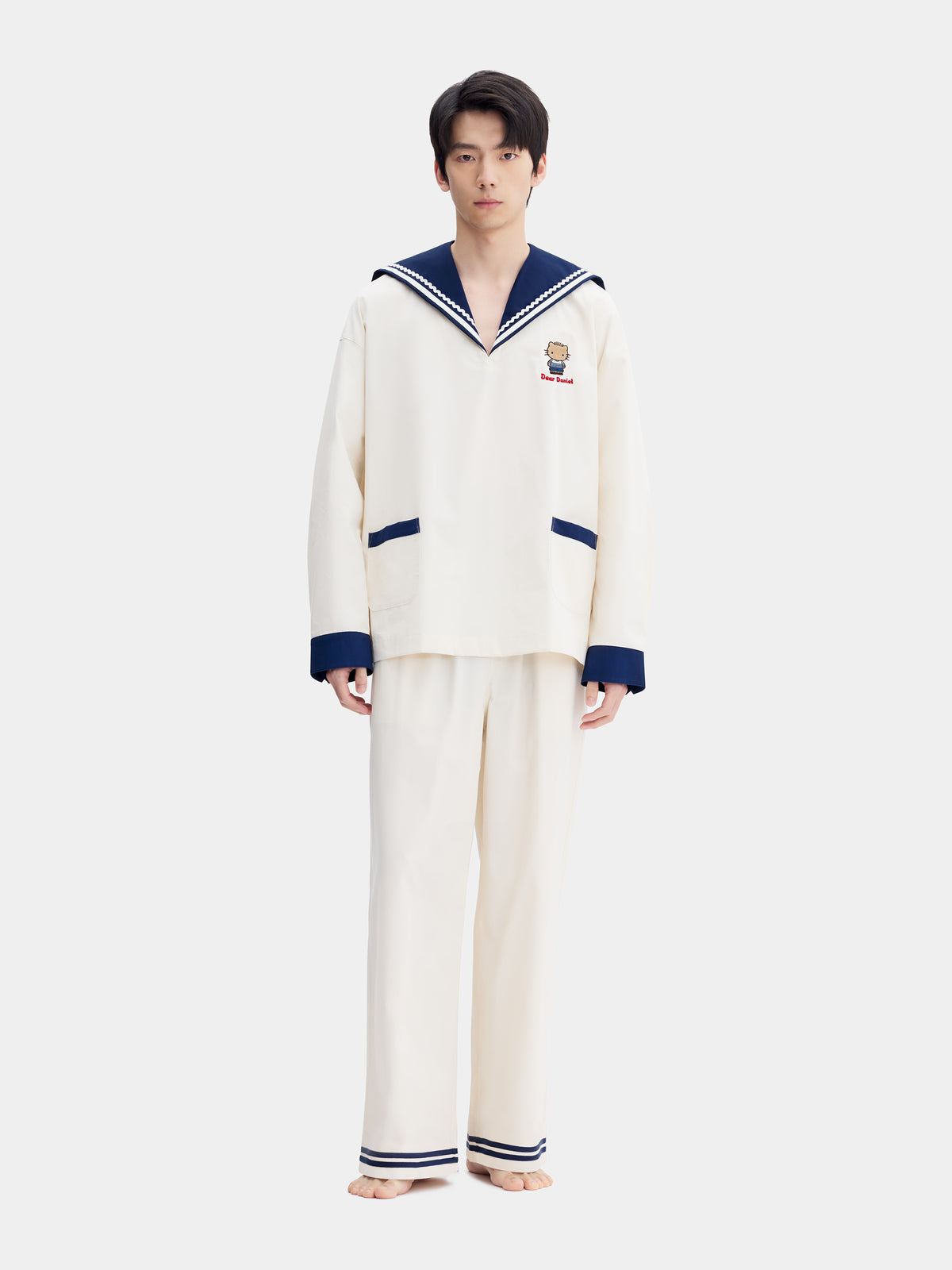 "Dear Daniel" Cotton Sailor Collar Loungewear Set Long Sleeve