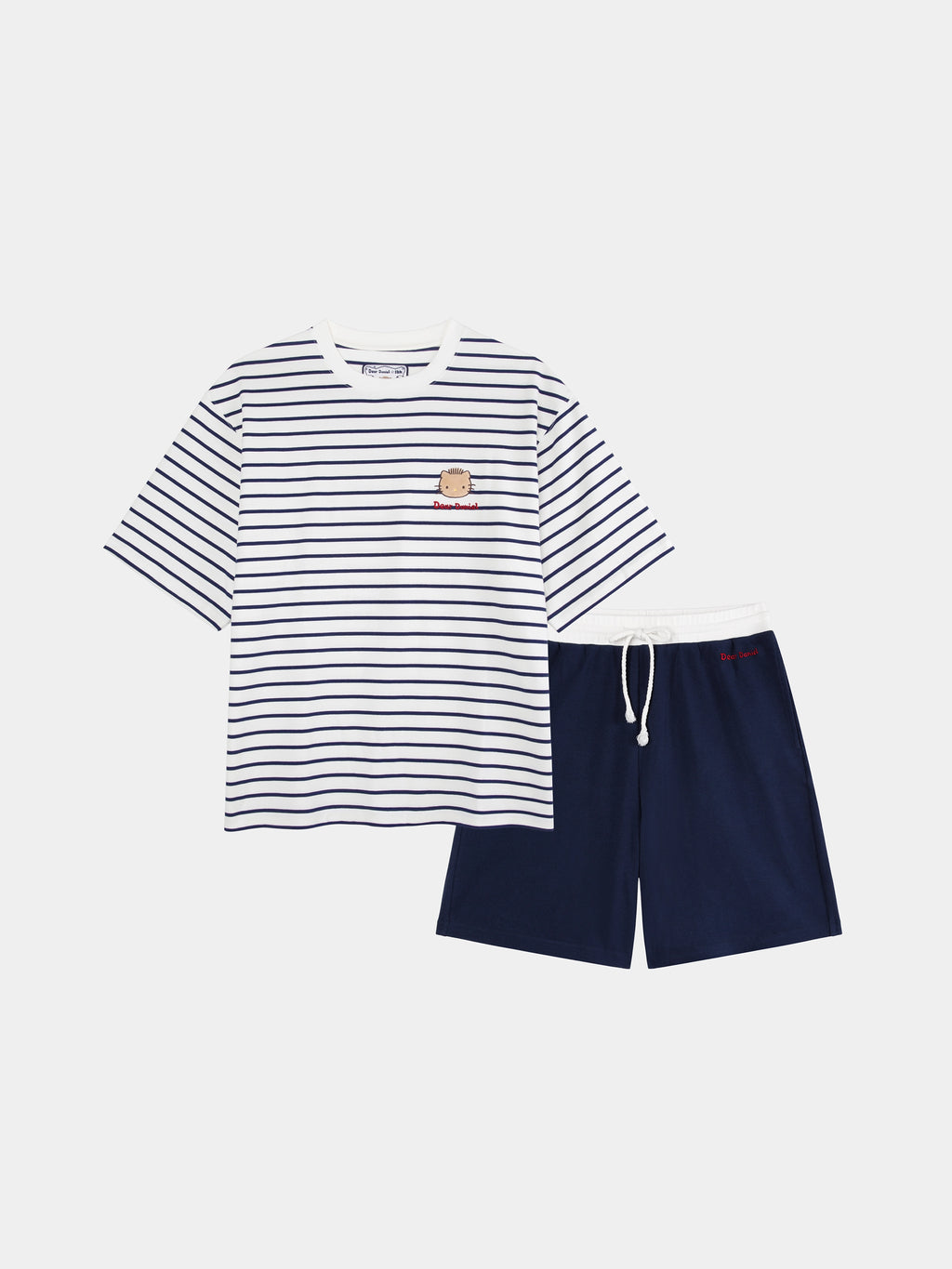 "Dear Daniel" Stretch Cotton Jersey Breton Stripe Loungewear Set Short Sleeve