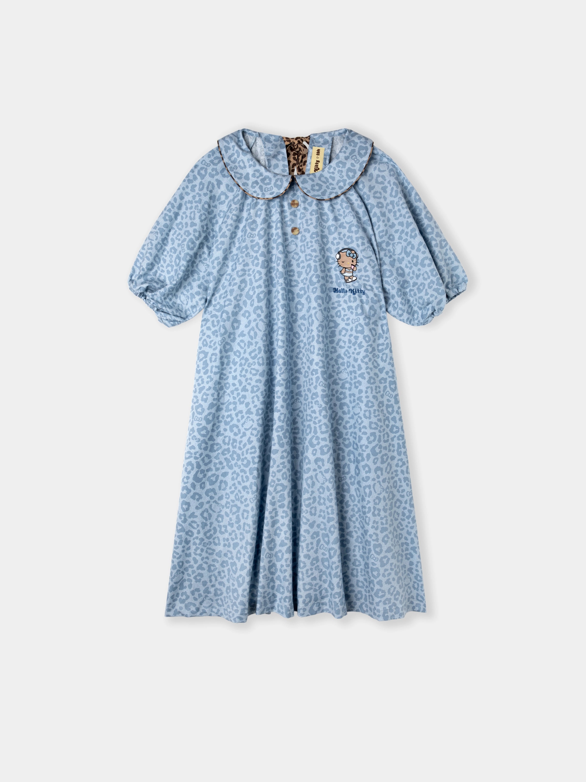 "Hello Kitty" Tencel Cotton Blend Short Sleeve Skirt – Denim Leopard