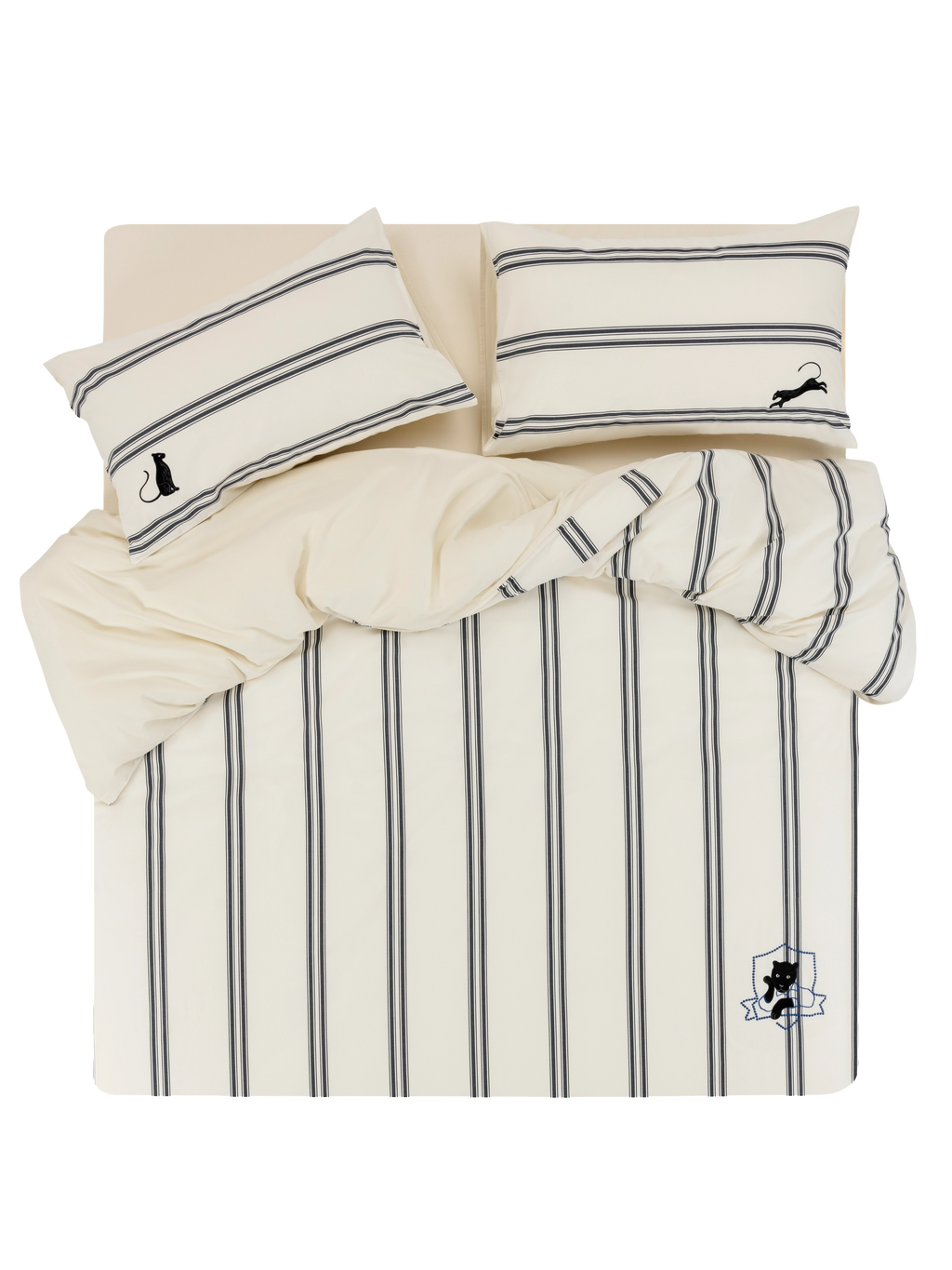 "Urban Jungle" Black Panther Yarn-Dyed Cotton Bedding Set – Moonlight White