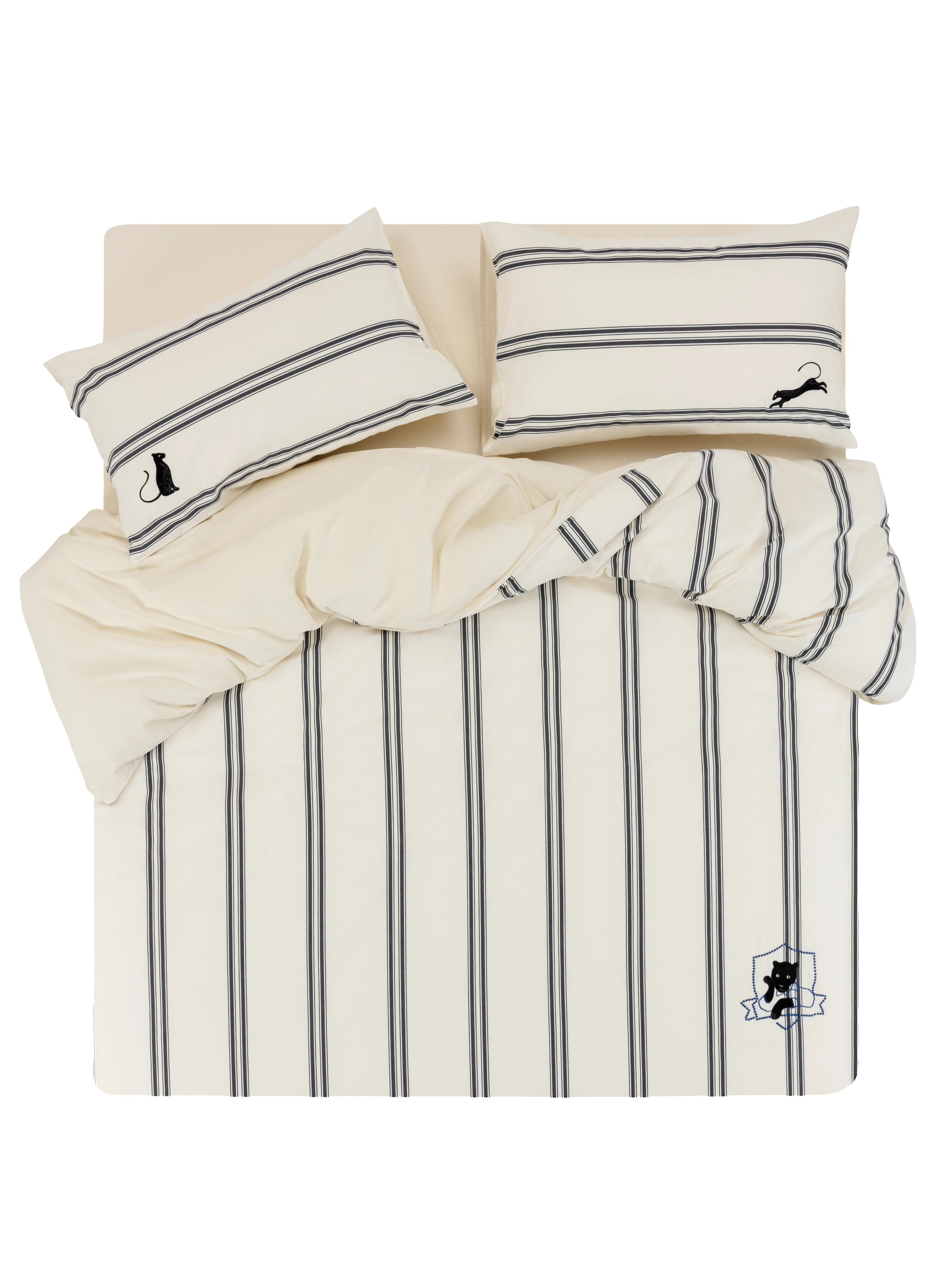 "Urban Jungle" Black Panther Yarn-Dyed Cotton Bedding Set – Moonlight White
