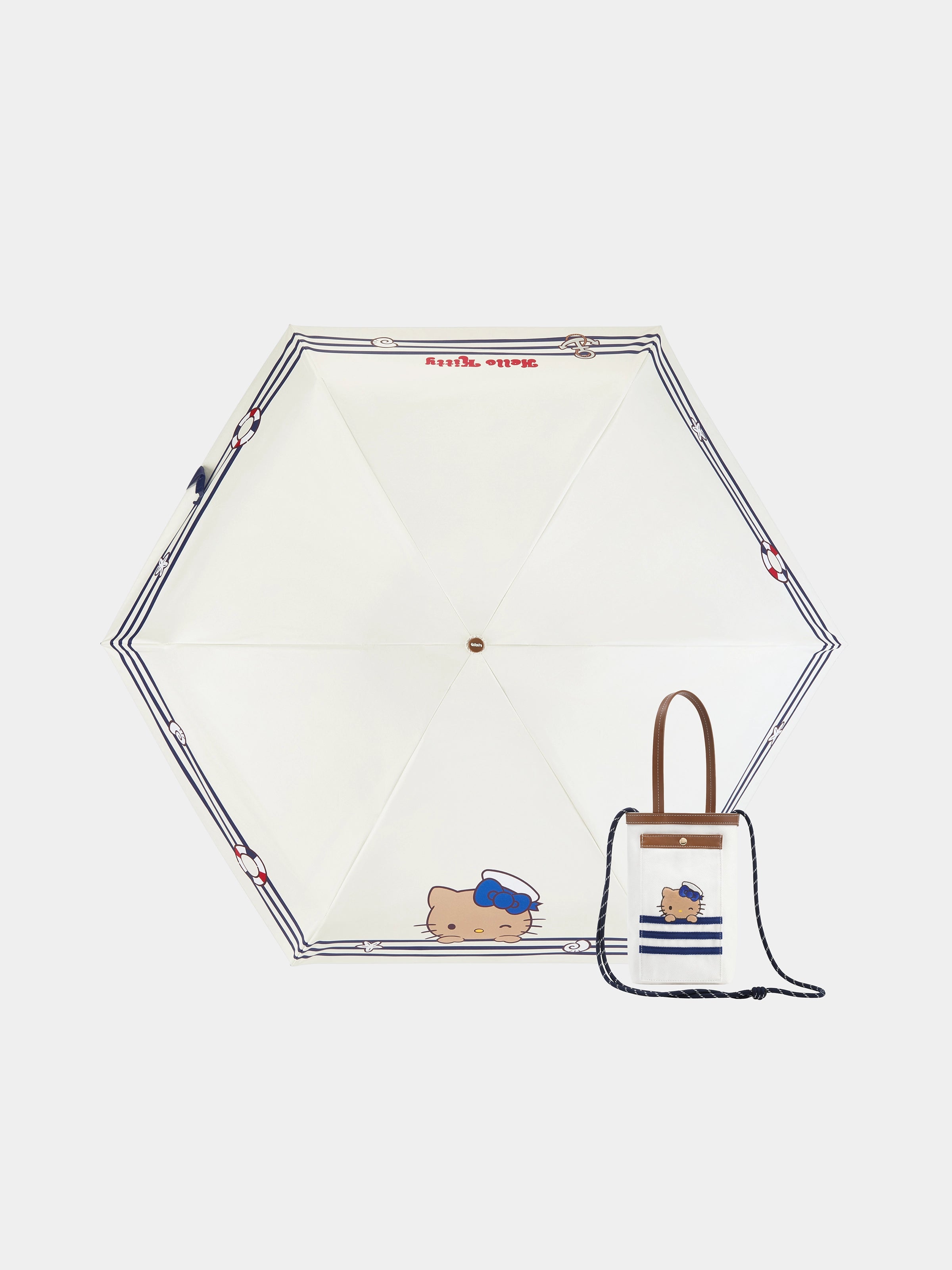 "Hello Kitty" UV Protection Umbrella (With Canvas Crossbody Pouch) – Breton Stripe