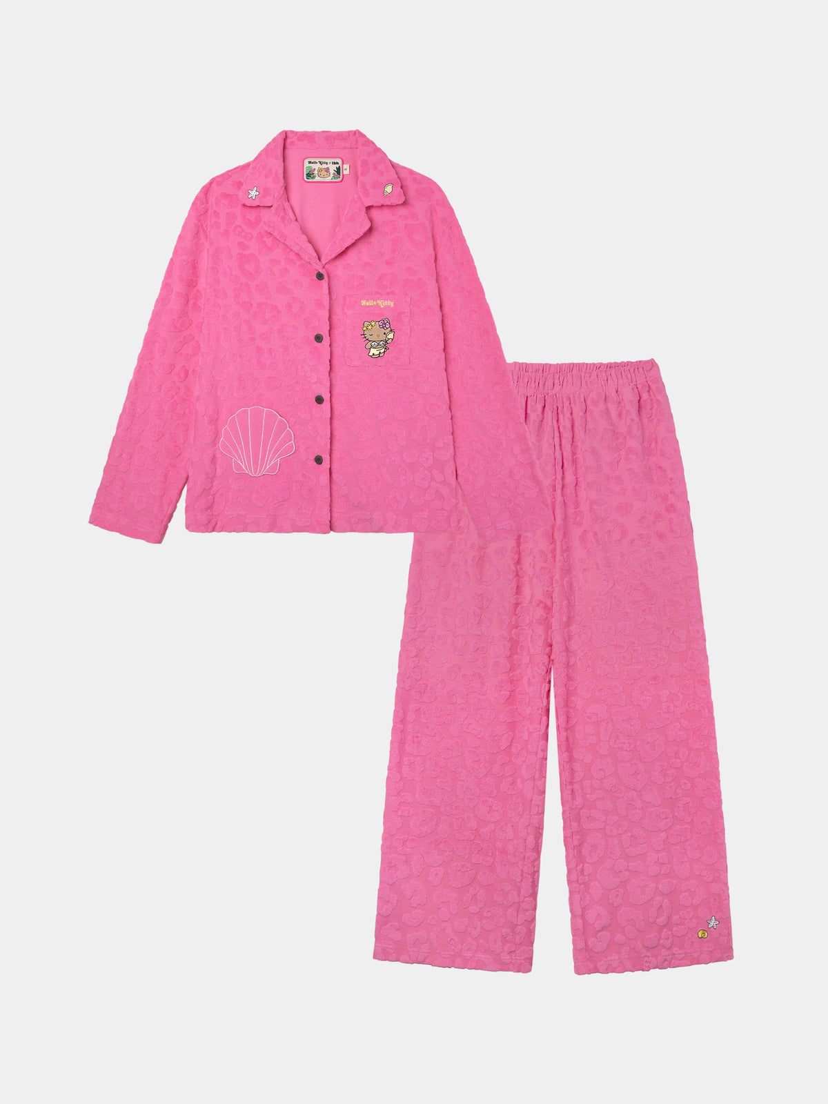 "Hello Kitty" Terry Loungewear Set Long Sleeve – Hot Pink Leopard