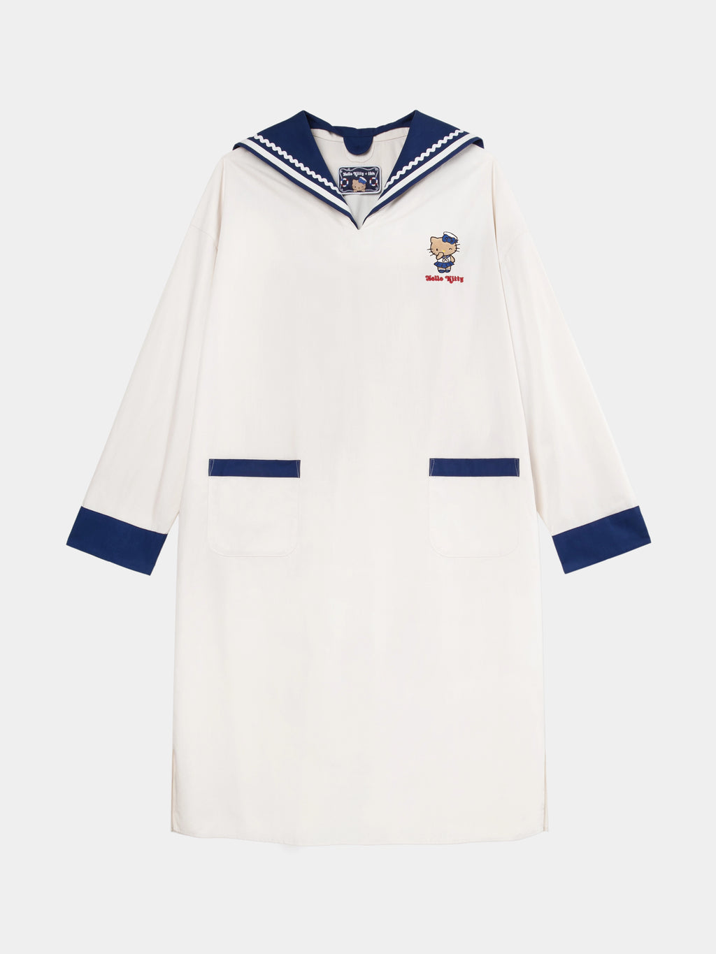 "Hello Kitty" Cotton Sailor Collar Long Sleeve Nightgown
