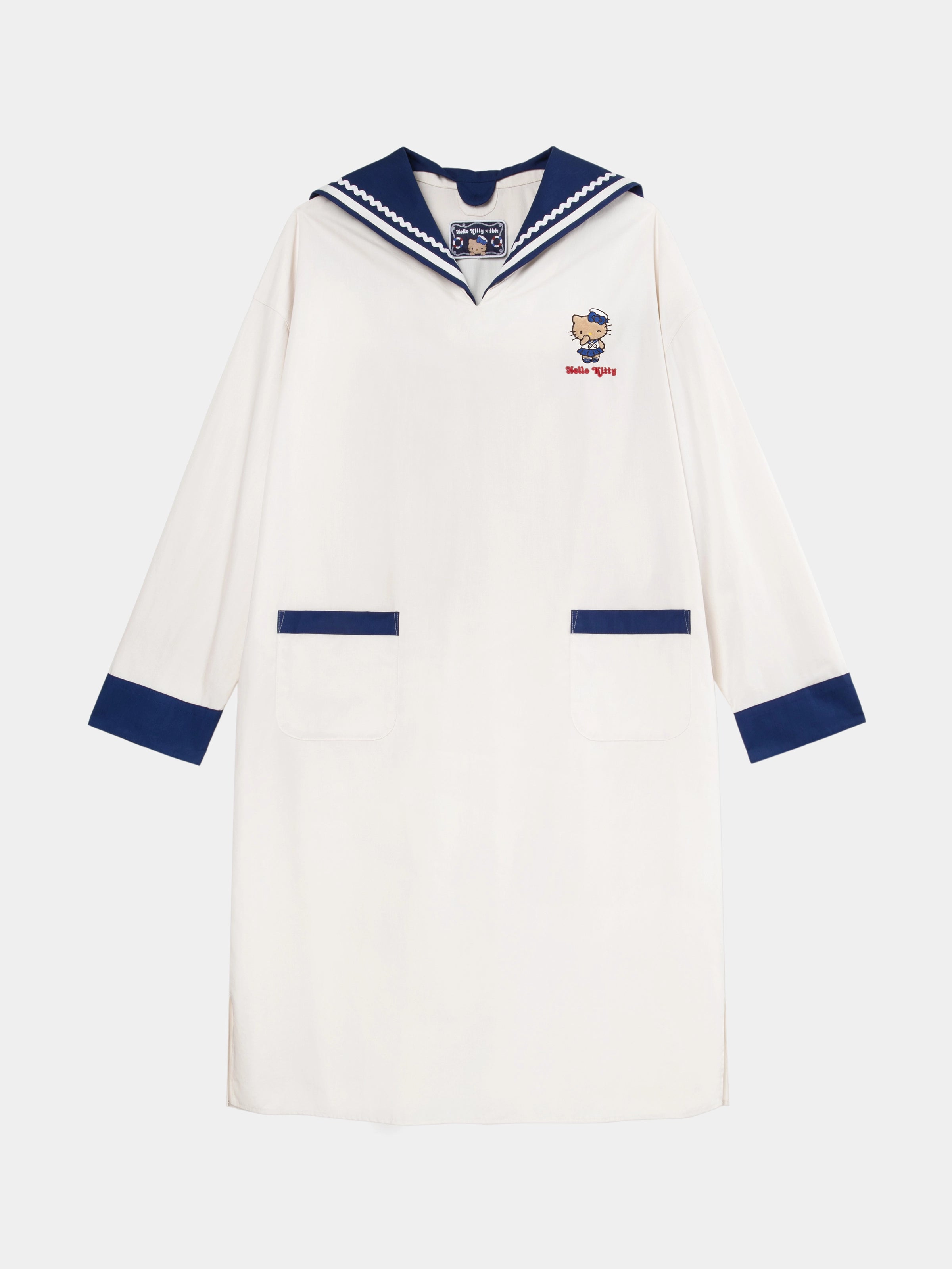 "Hello Kitty" Cotton Sailor Collar Long Sleeve Nightgown
