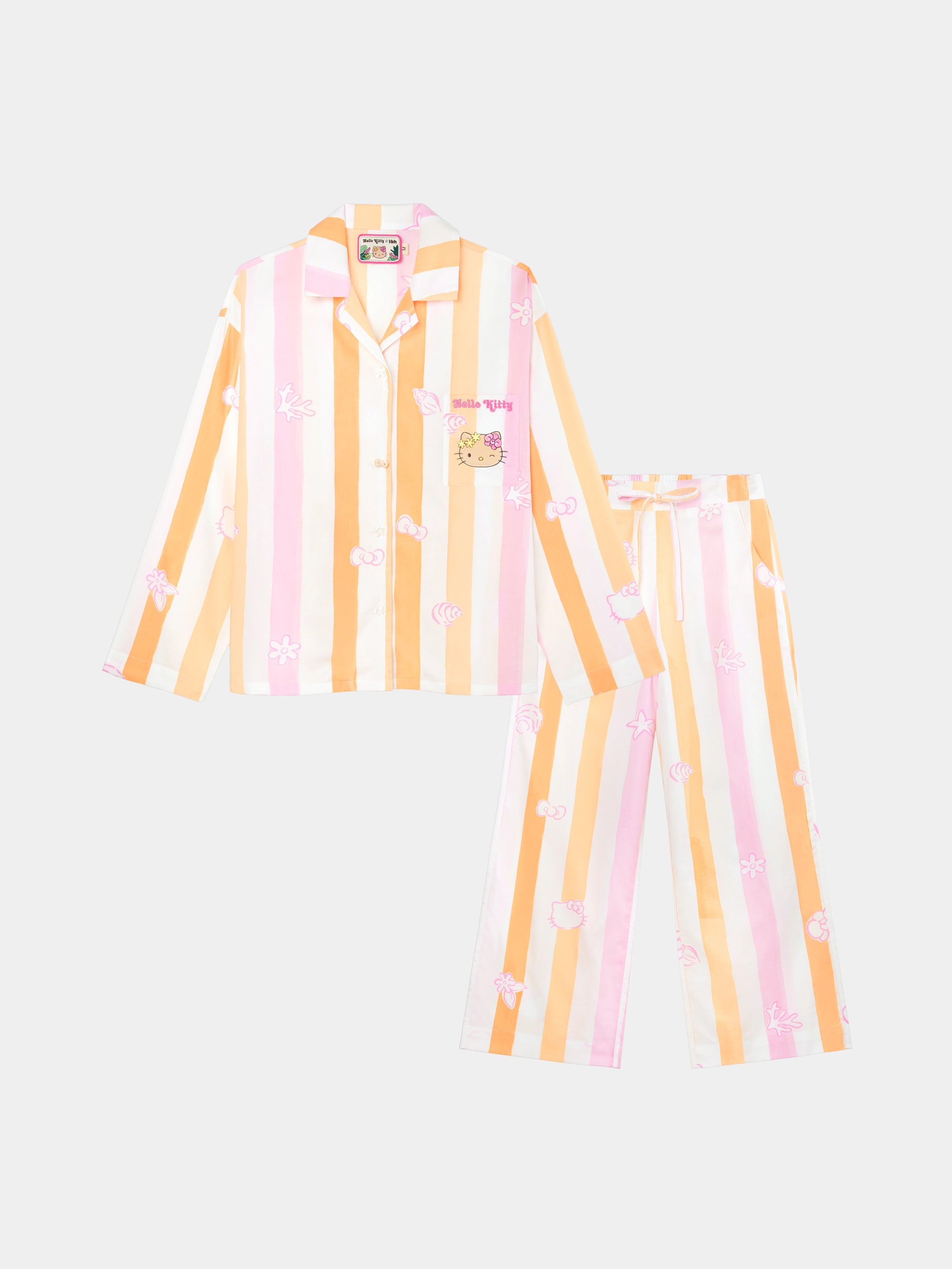 "Hello Kitty" Tencel Cotton Blend Loungewear Set Long Sleeve – Coral Pink