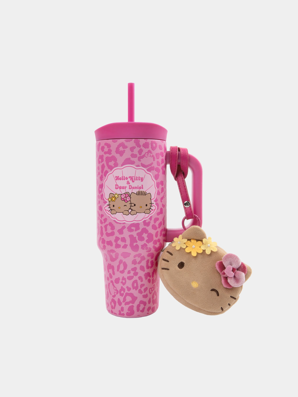"Hello Kitty & Dear Daniel" Giant Stainless Steel Travel Tumbler (With Mini Frame Purse) – Hot Pink Leopard – 900ml