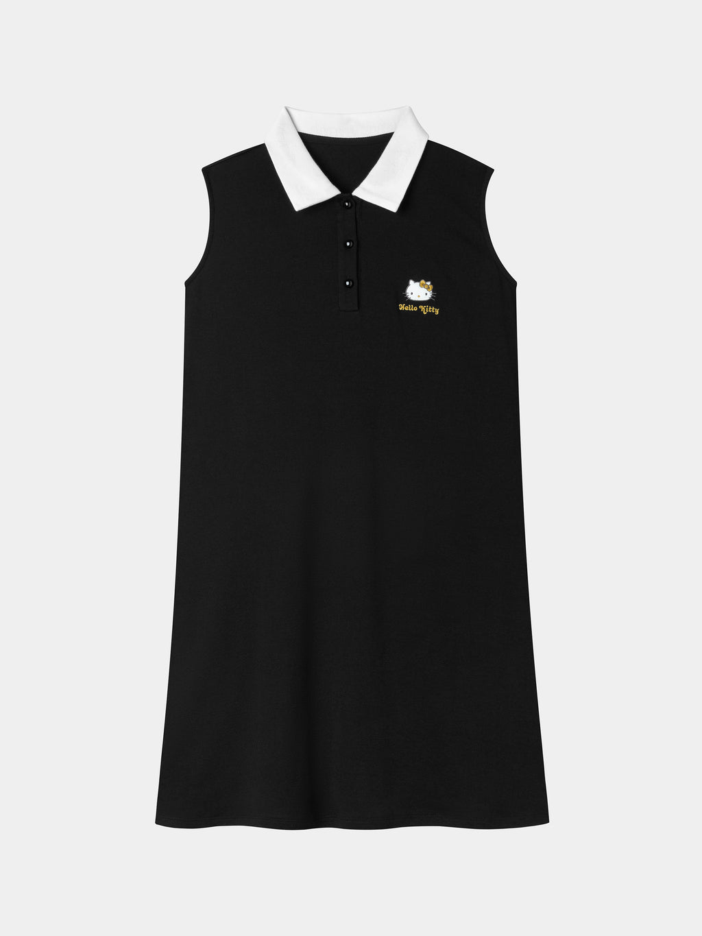 "Hello Kitty" Stretch Cotton Jersey  Polo Dress-Classic Black