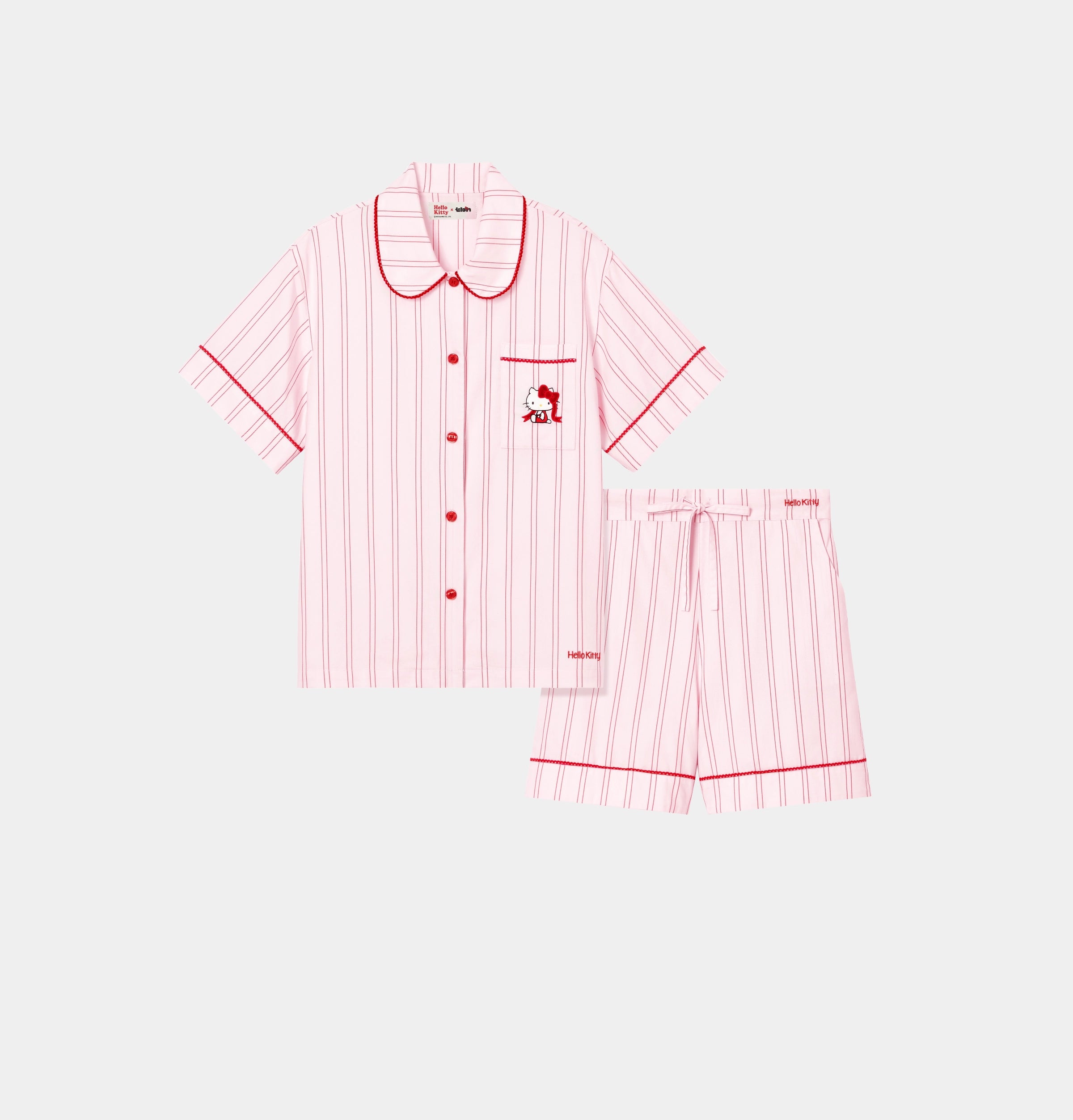 "Hello Kitty" Tencel Cotton Blend Short Sleeve Loungewear Set – Pink Stripes