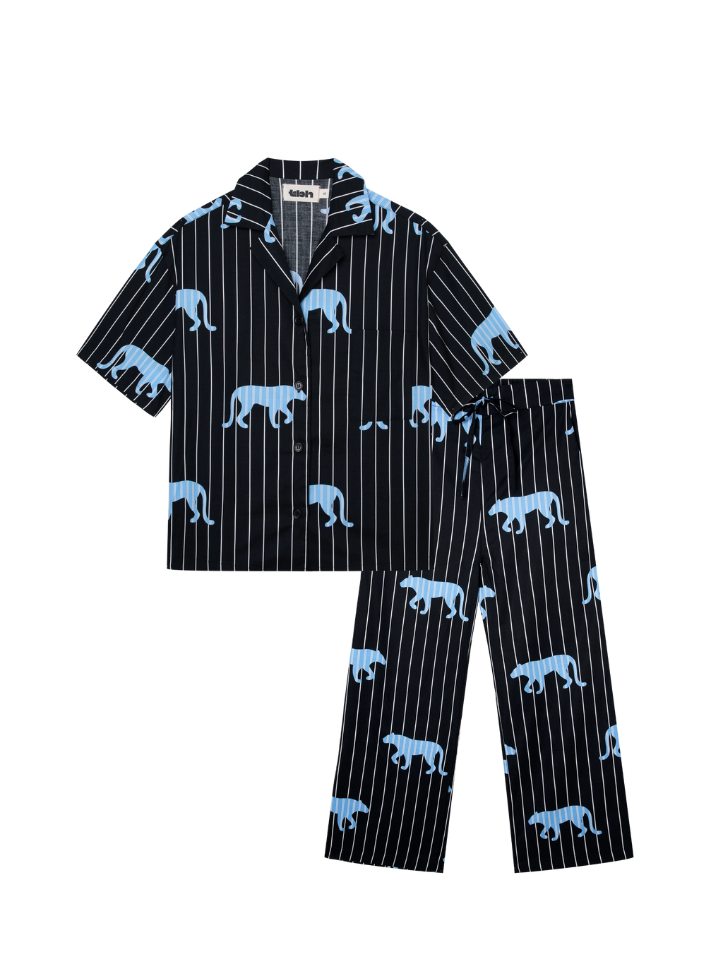 “Z” Tencel Cotton Blend Short Sleeve And Pants Loungewear Set Black Panther