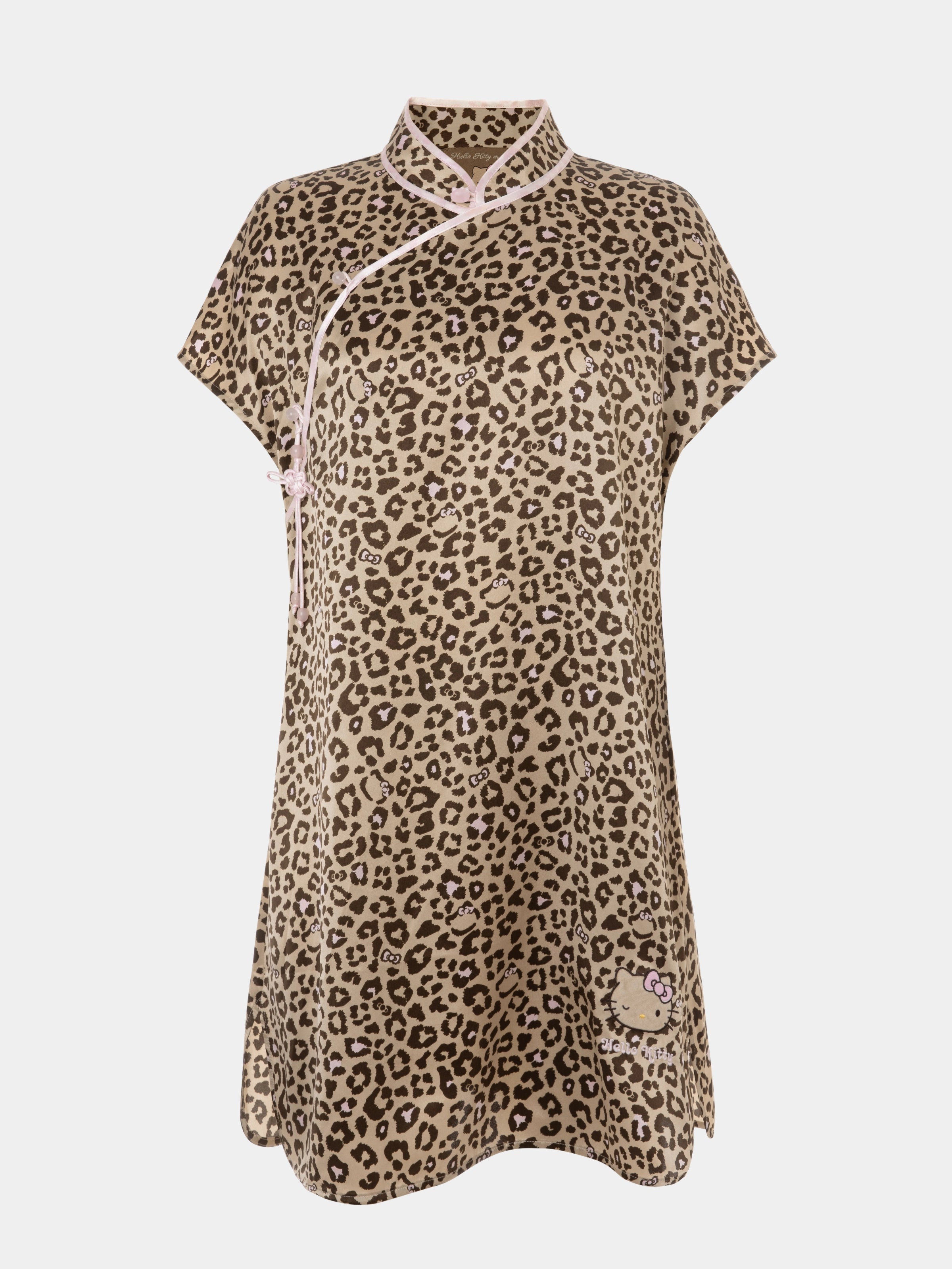 "Hello Kitty" Premium Heavy Mulberry Silk Qipao – Leopard
