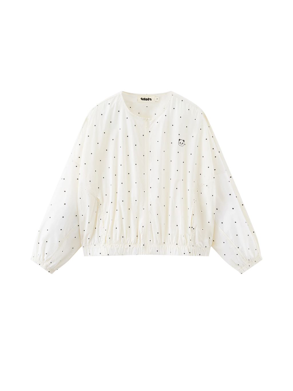 "Panda PomPom" Sun-pretective Round Neck Outdoor Jacket White Polka Dot
