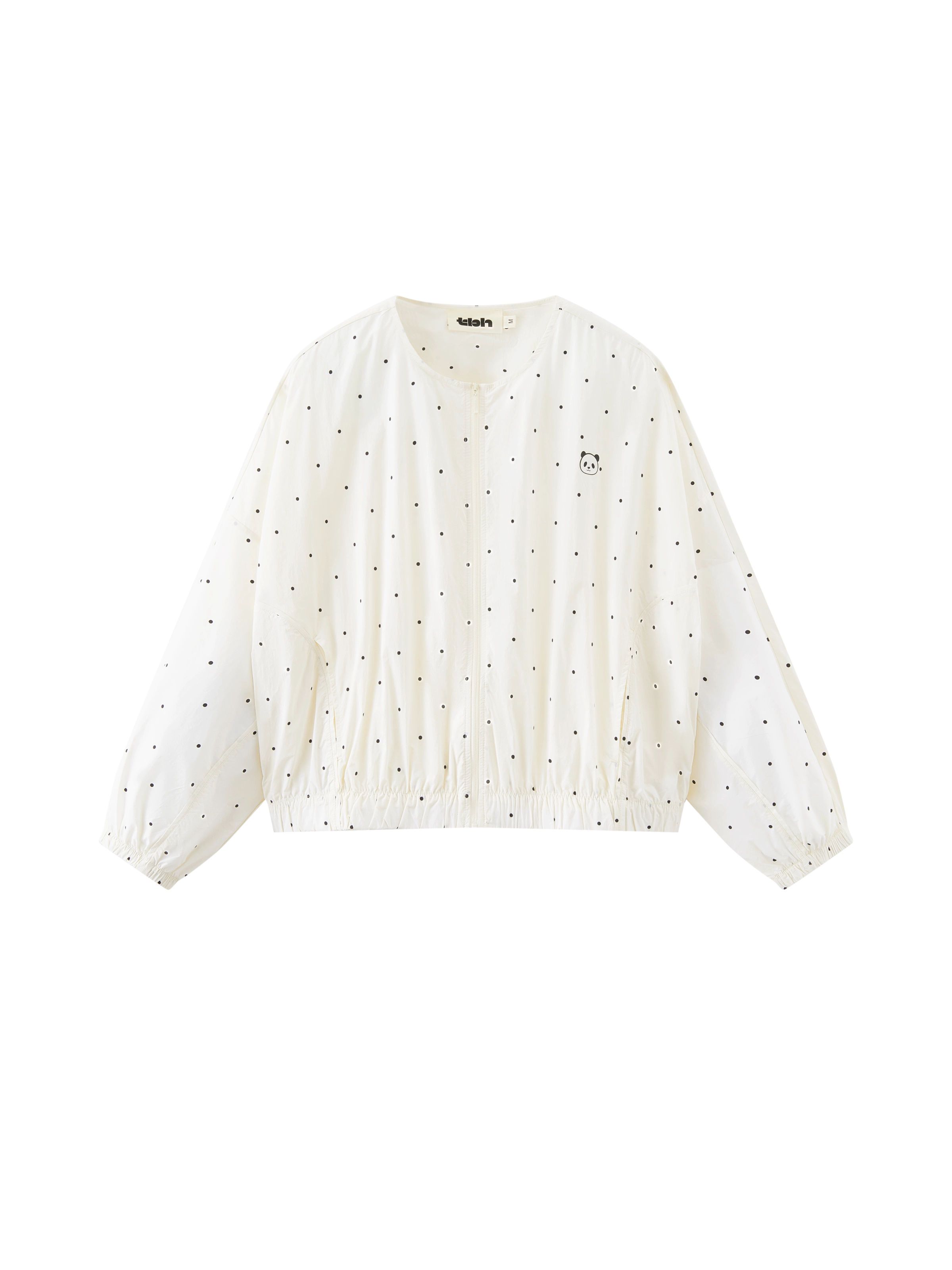 "Panda PomPom" Sun-pretective Round Neck Outdoor Jacket White Polka Dot