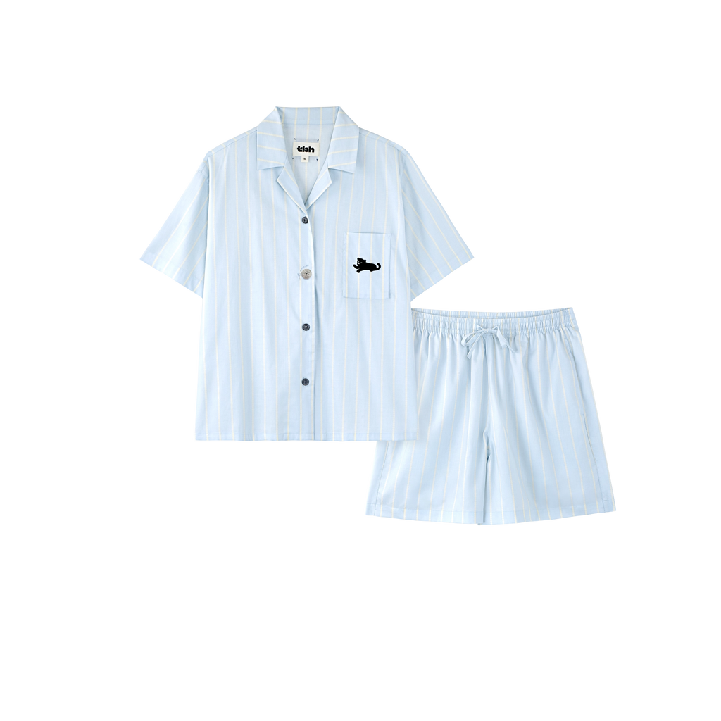 “Urban Jungle” Tencel Cotton Blend Short Sleeve Loungewear Set Water Blue