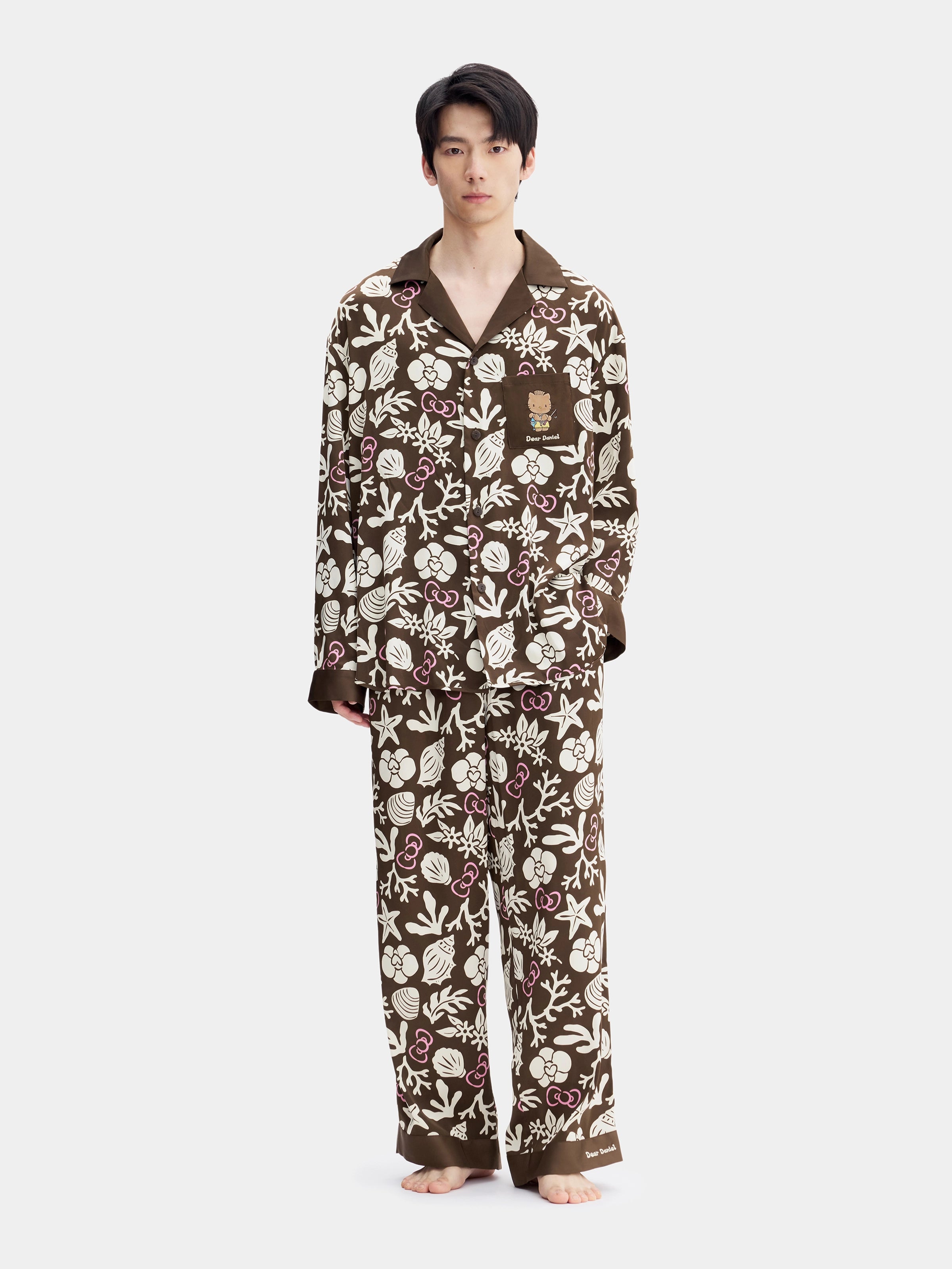 "Dear Daniel" Satin Loungewear Set Long Sleeve – Coconut Brown