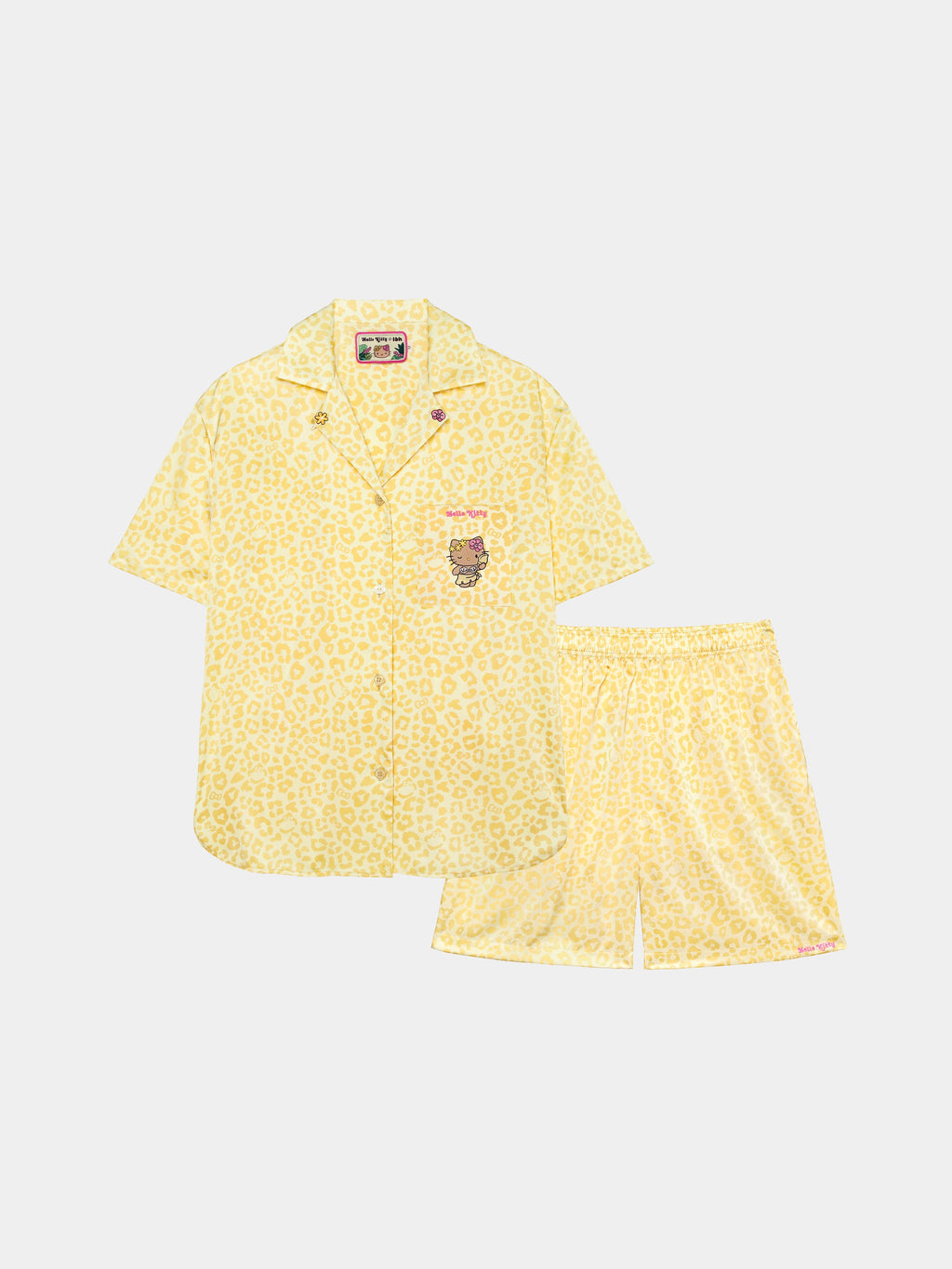 "Hello Kitty" Satin Loungewear Set Short Sleeve & Shorts – Sunbeam Leopard