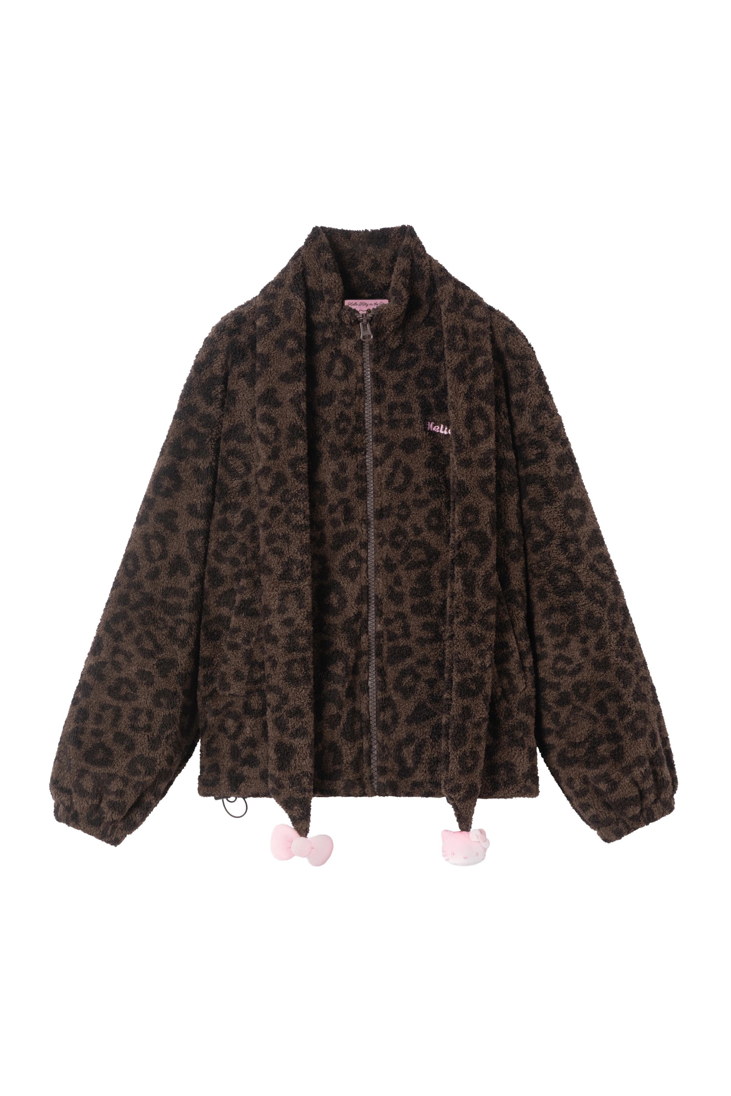 "Hello Kitty" Polar Fleece Standing Collar Loungewear Top Choco