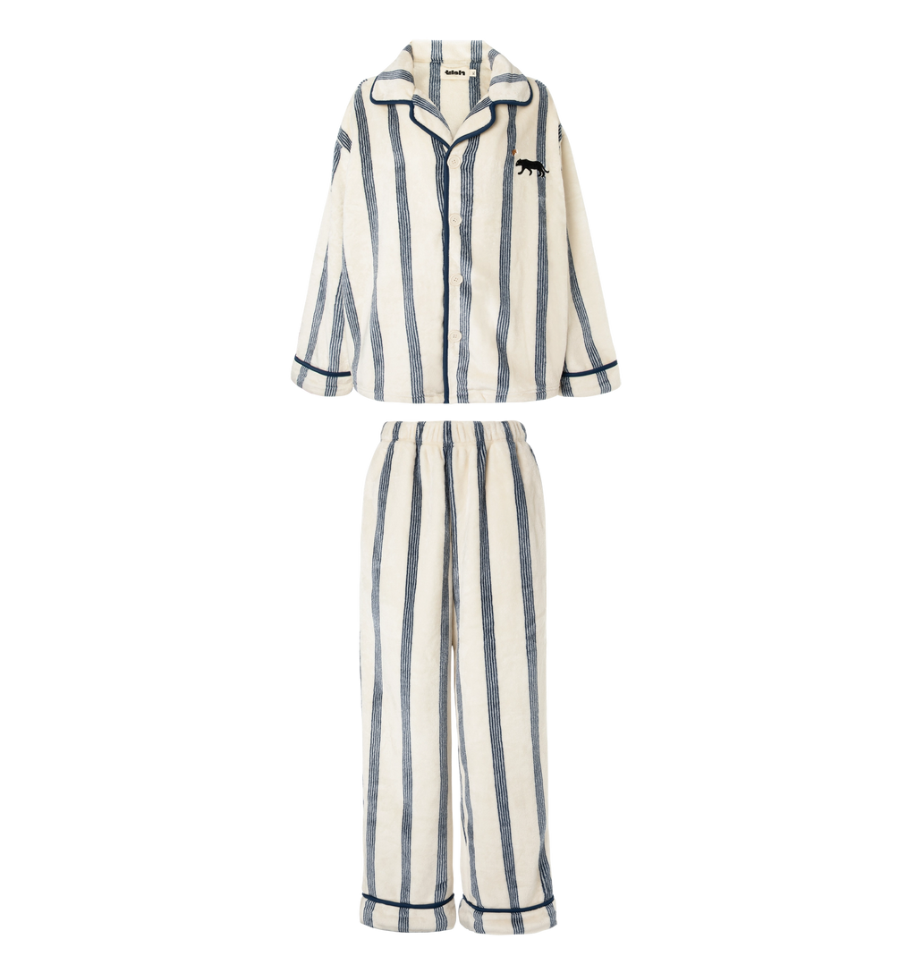 “Urban Jungle” Flannel Loungewear Set Beige Stripes