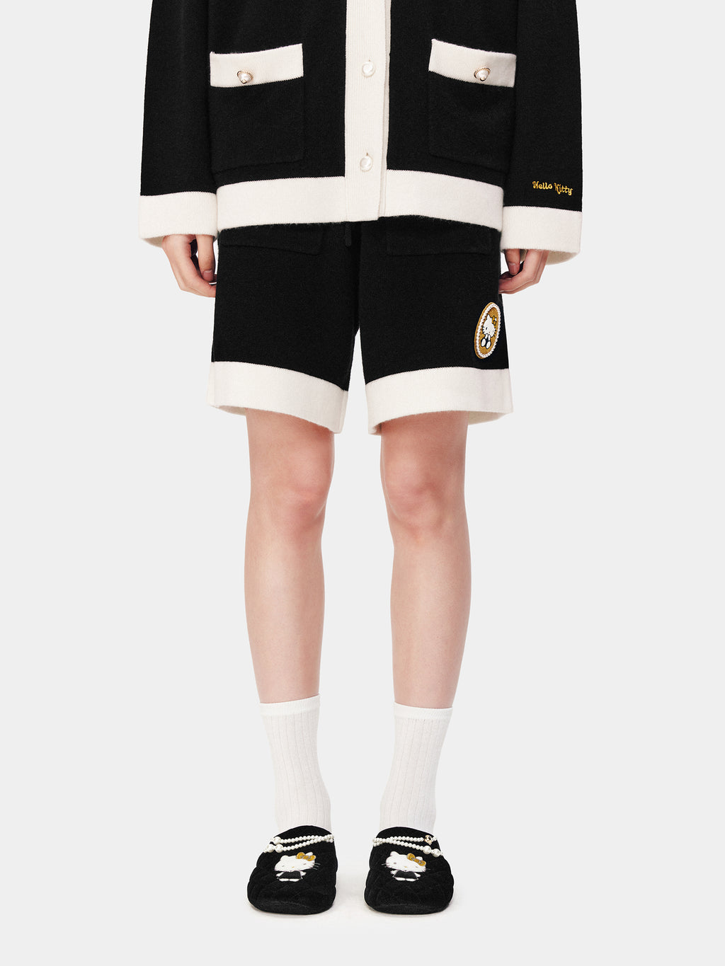 "Hello Kitty" Wool Cashmere Blend Shorts – Black & White