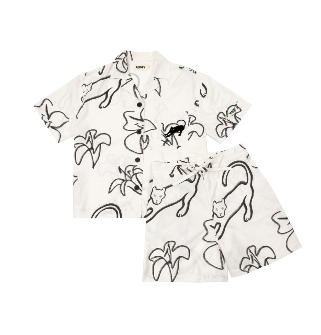 “Urban Jungle” Tencel Cotton Blend Short Sleeve Loungewear Set Black Panther and Lily