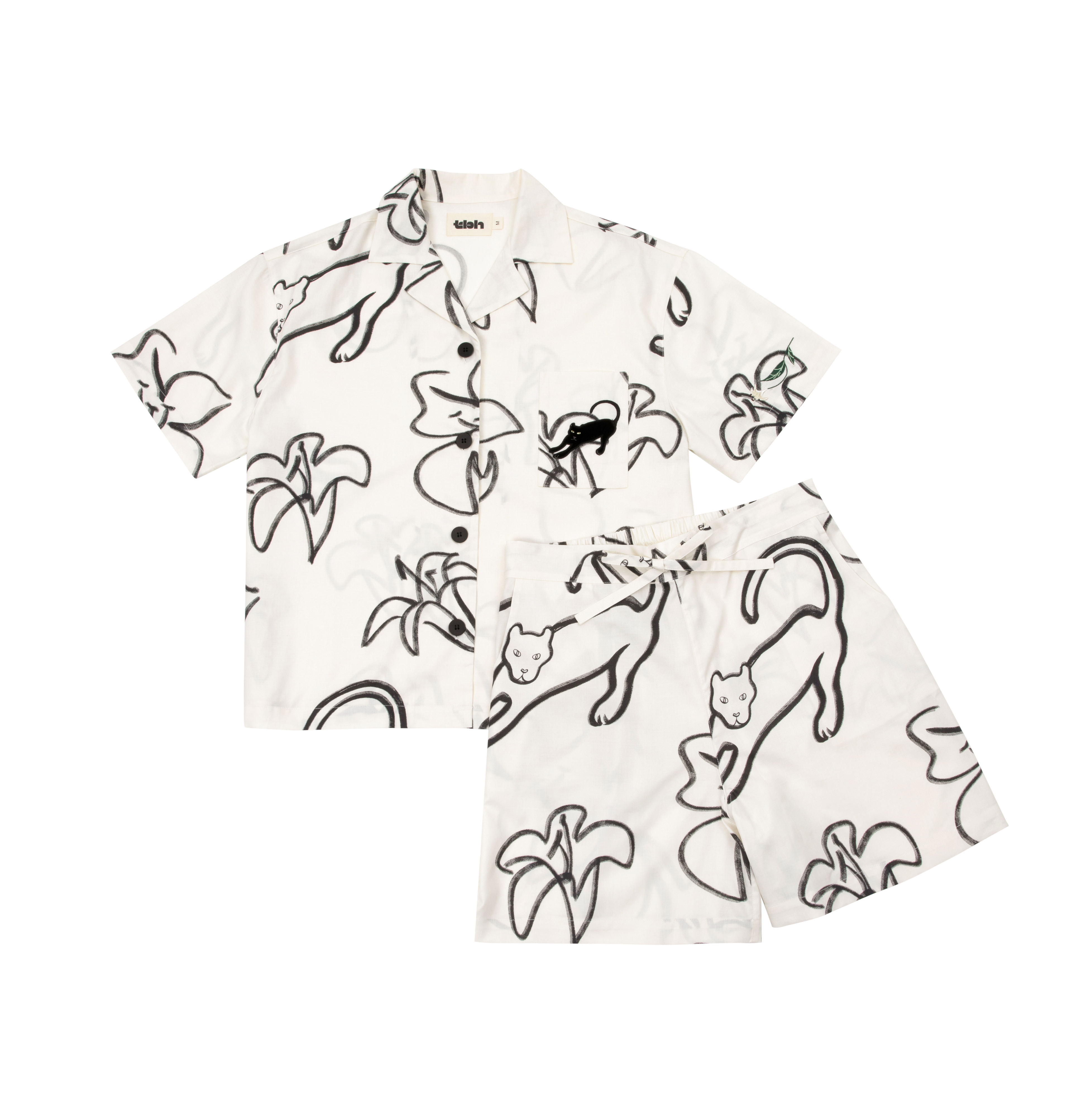 “Urban Jungle” Tencel Cotton Blend Short Sleeve Loungewear Set Black Panther and Lily