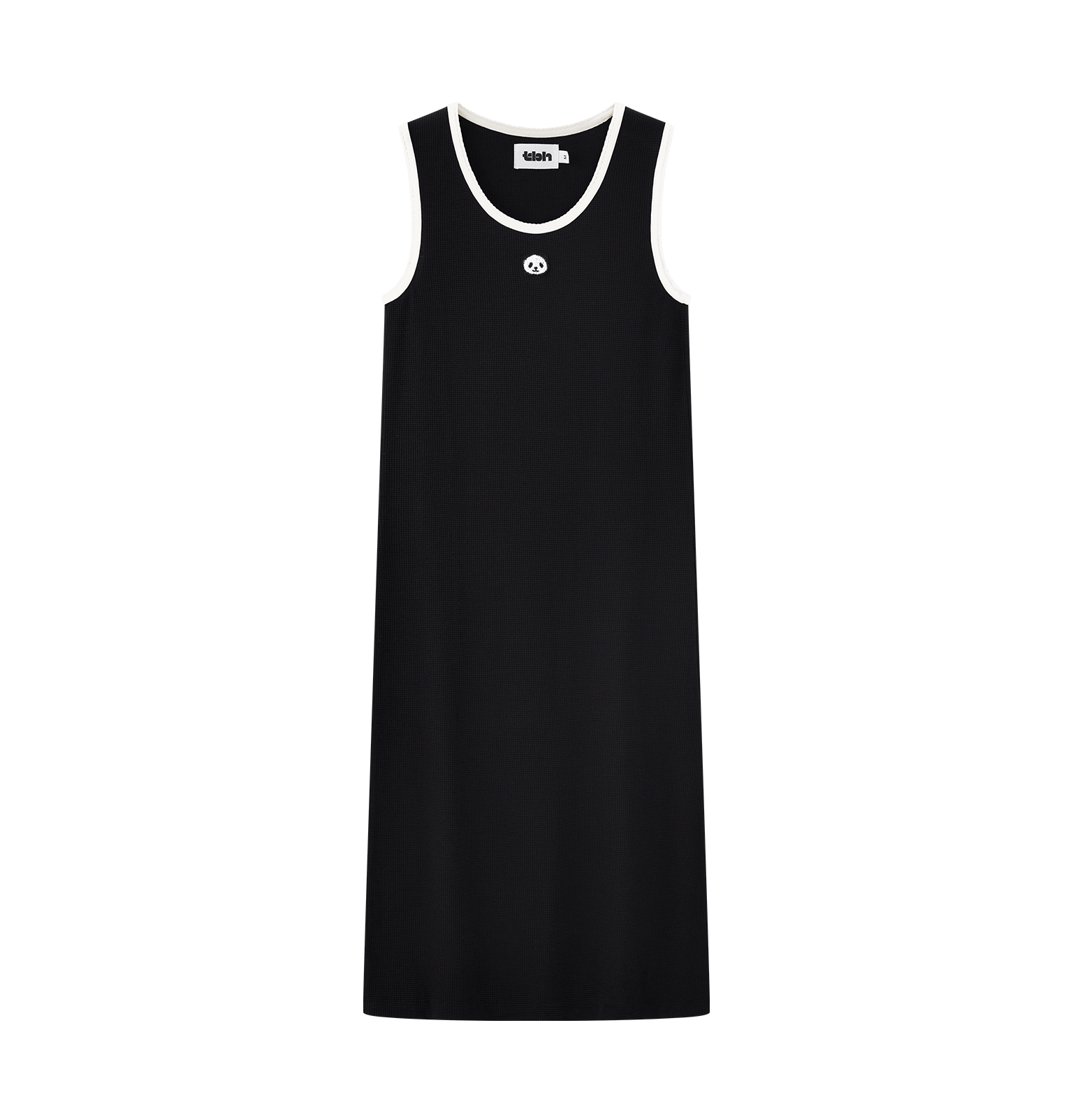 "Panda PomPom" Waffle Checks Nightgown – Black