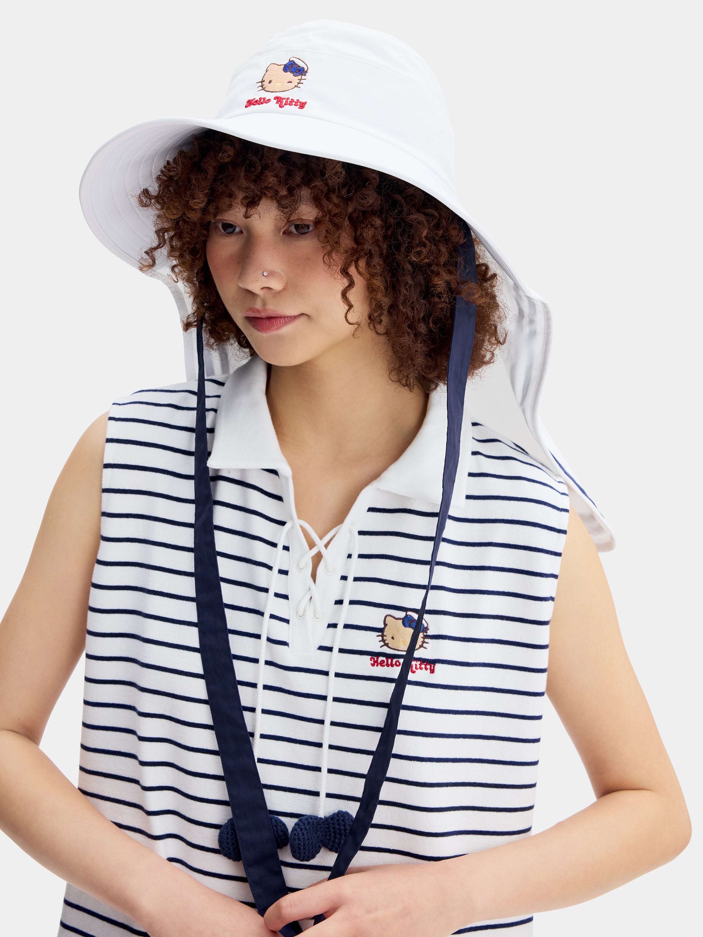 "Hello Kitty" Nautical Sun Hat – Seashell White