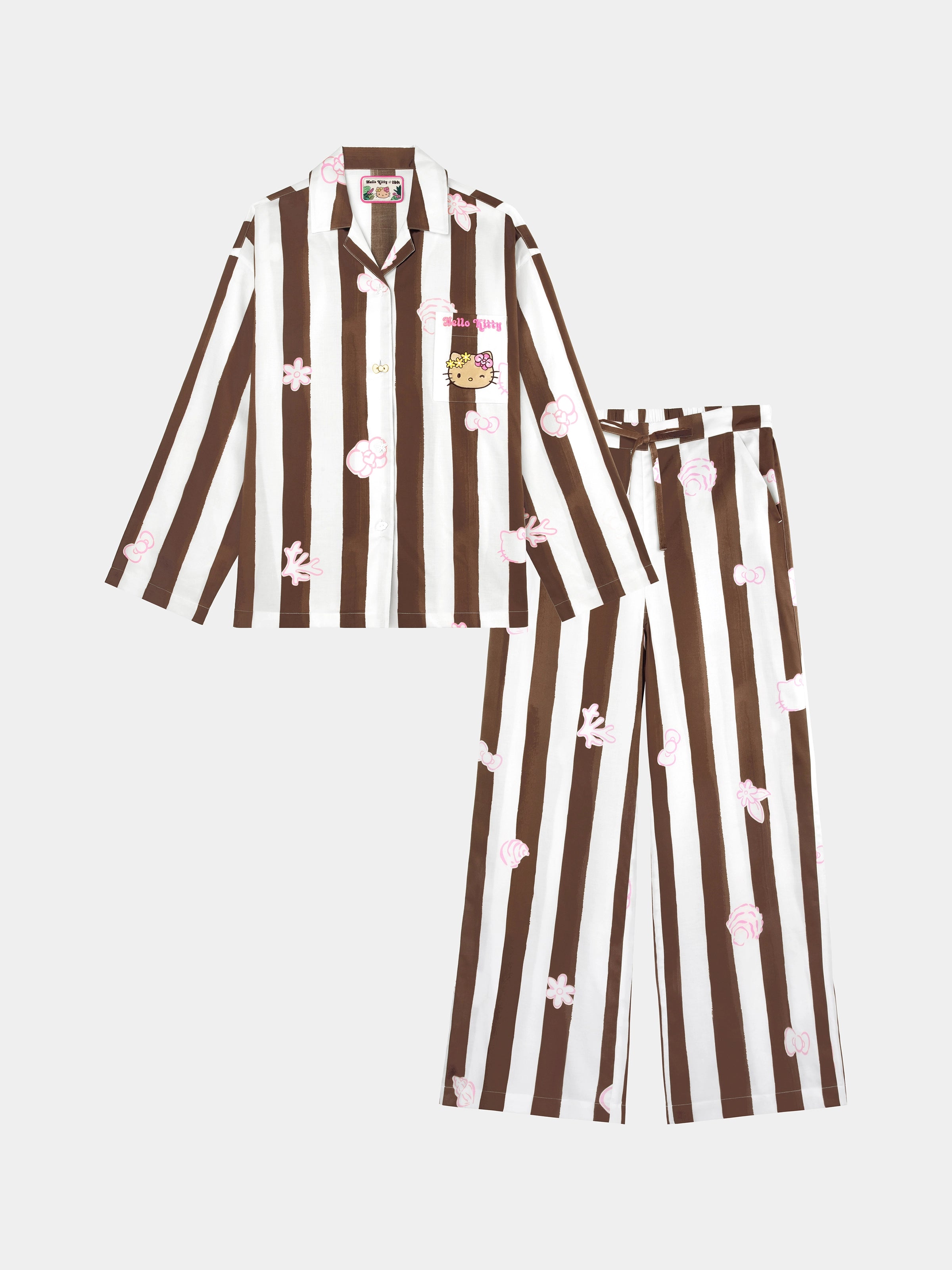 "Hello Kitty" Tencel Cotton Blend Loungewear Set Long Sleeve – Coconut Brown