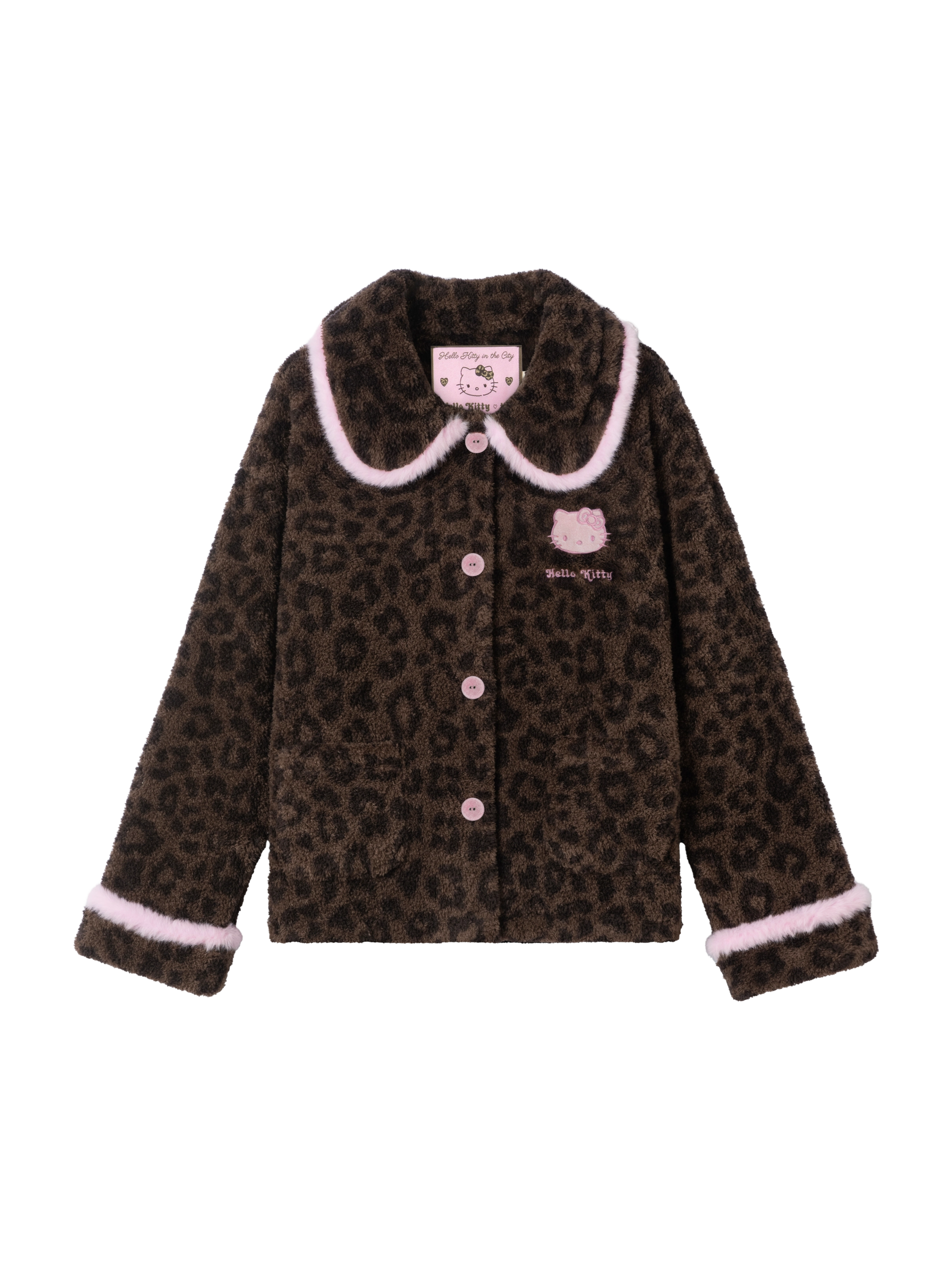 "Hello Kitty" Polar Fleece Peter Pan Collar Loungewear Set Choco