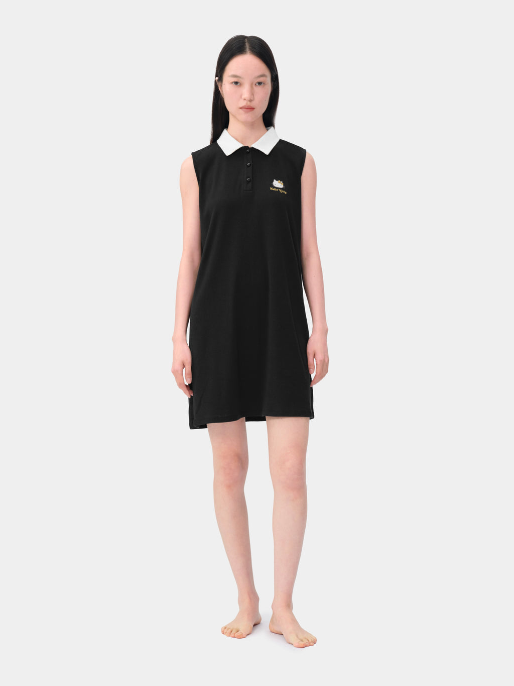"Hello Kitty" Stretch Cotton Jersey  Polo Dress-Classic Black