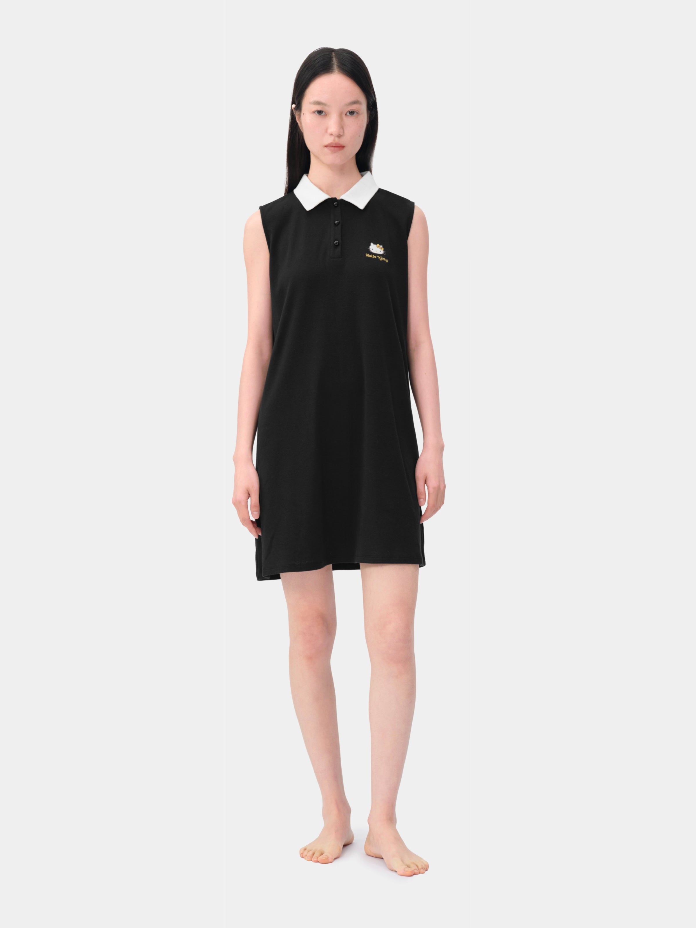 "Hello Kitty" Stretch Cotton Jersey  Polo Dress-Classic Black