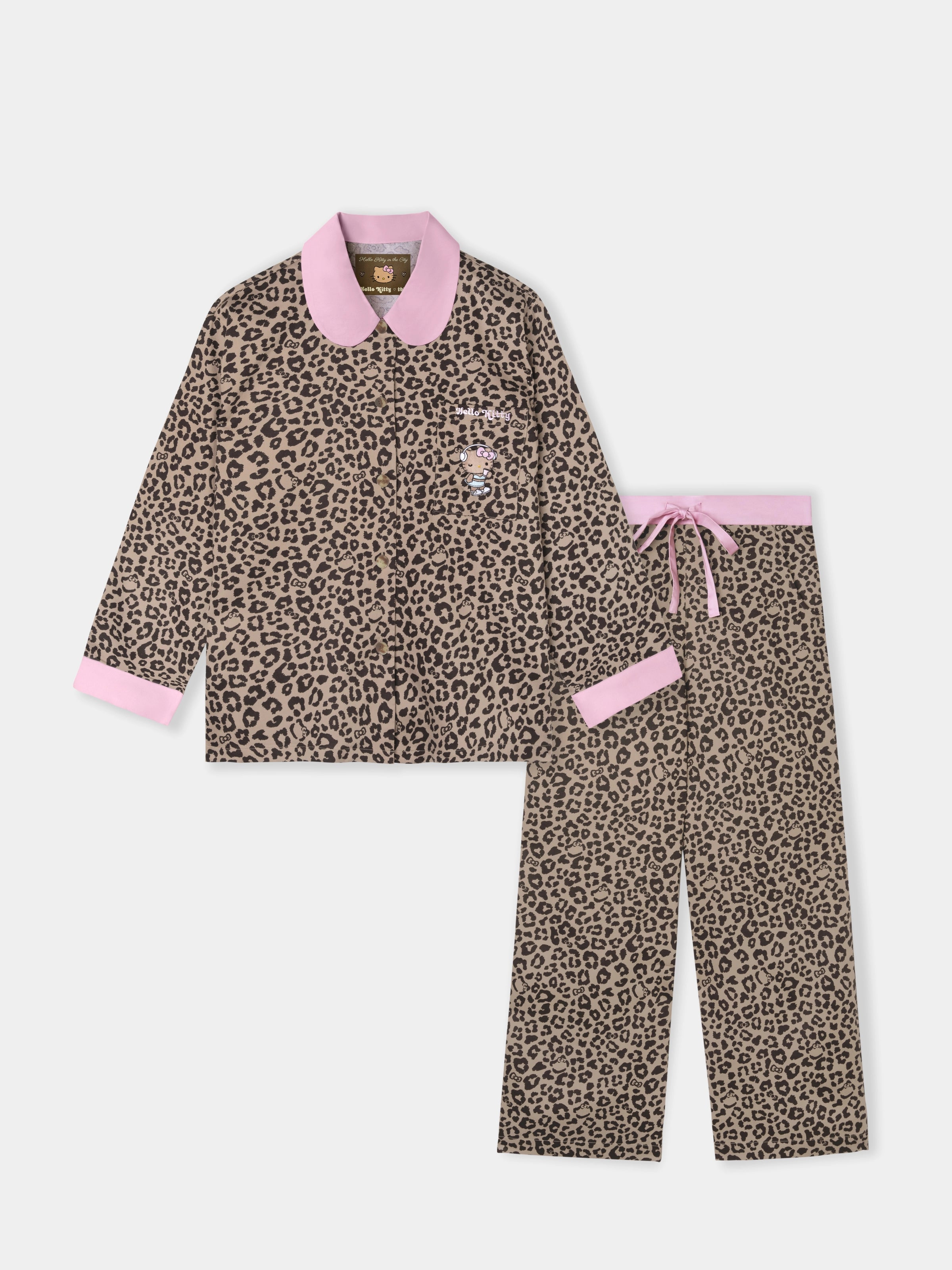 "Hello Kitty" Tencel Cotton Blend Loungewear Set – Leopard